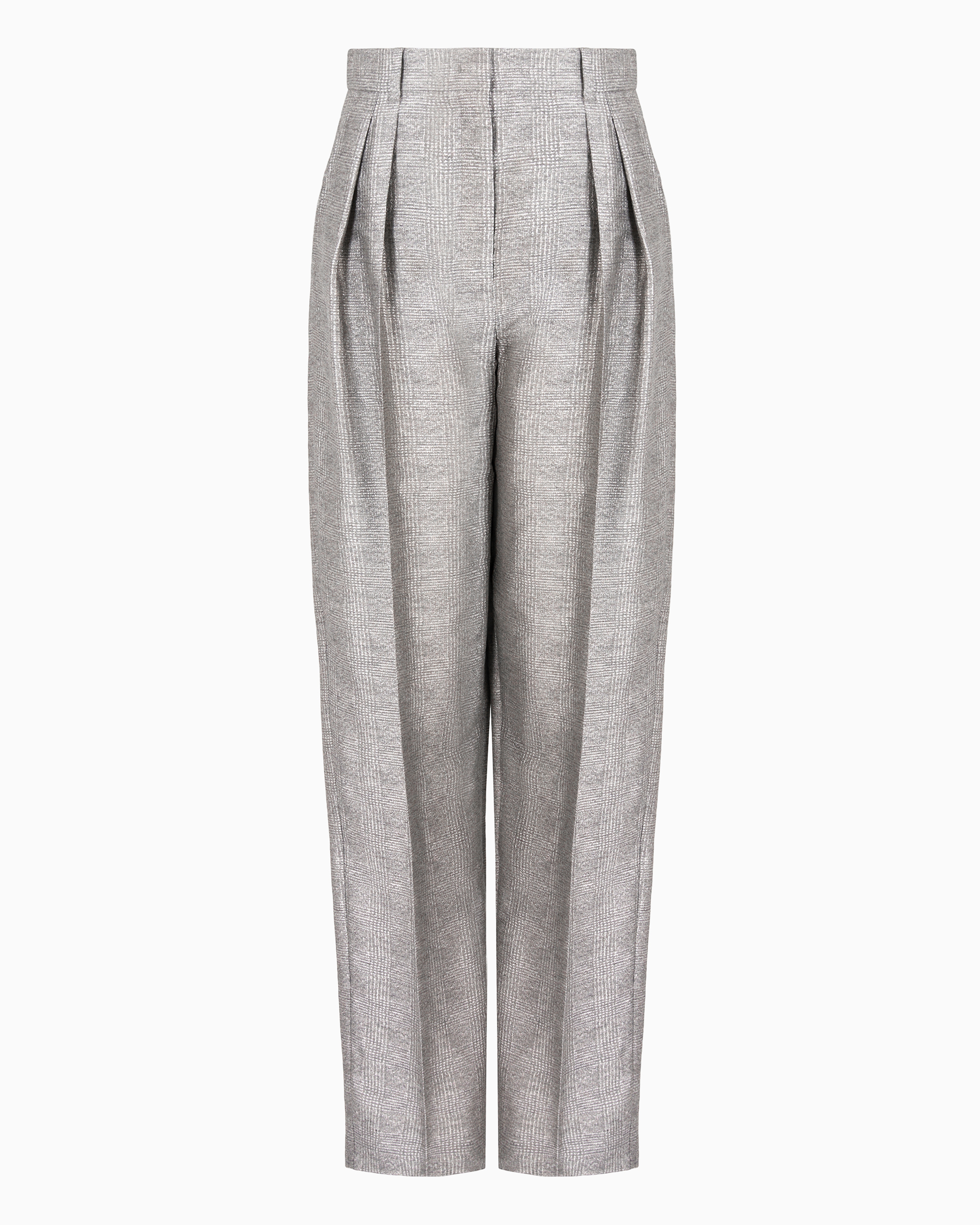 Emporio Armani Official Store Icon Trousers With Pleats In A Prince Of Wales Check Viscose In Gris