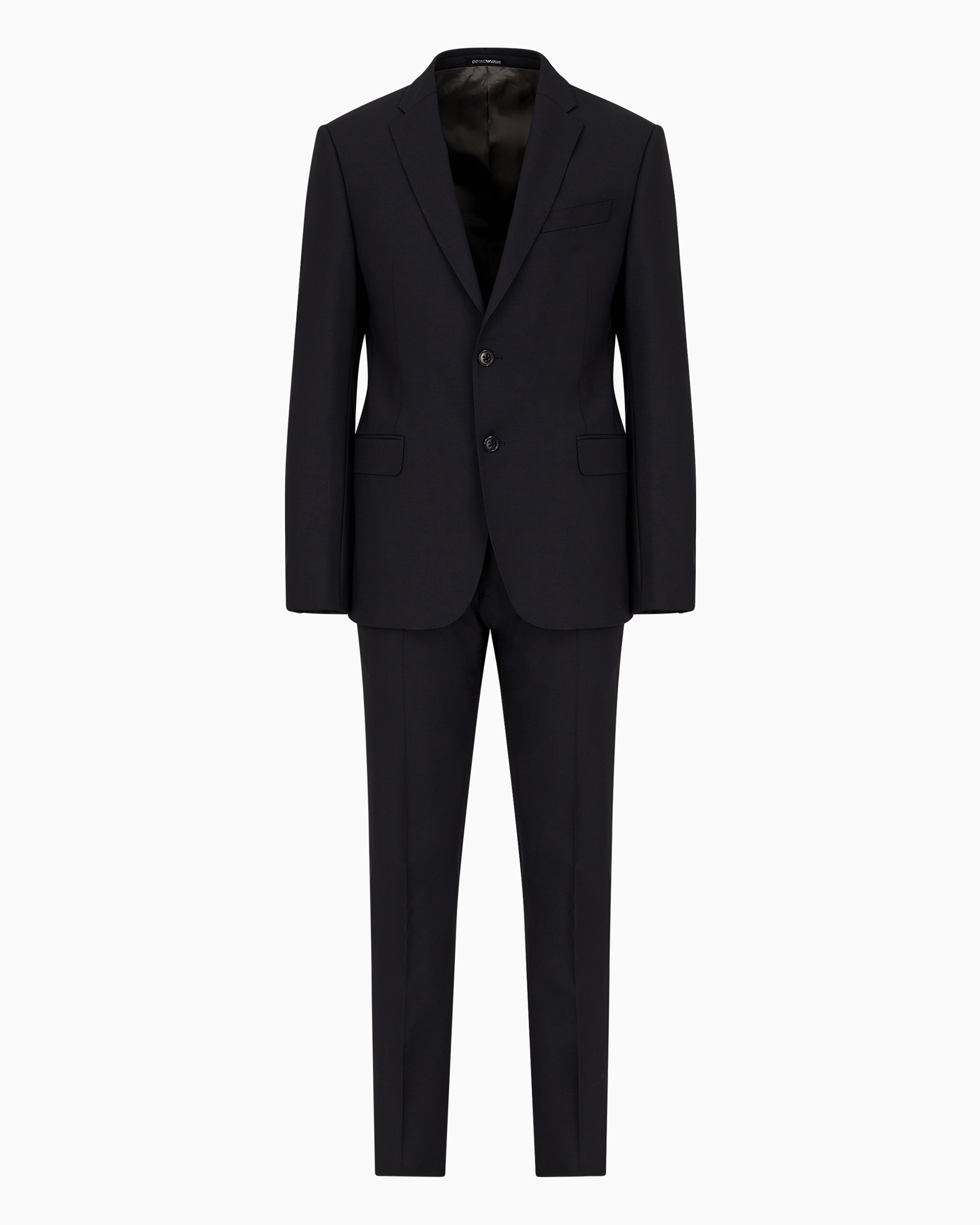 Emporio Armani Single-breasted, Slim-fit Suit In Brushed Stretch Light Wool In Navy Blue