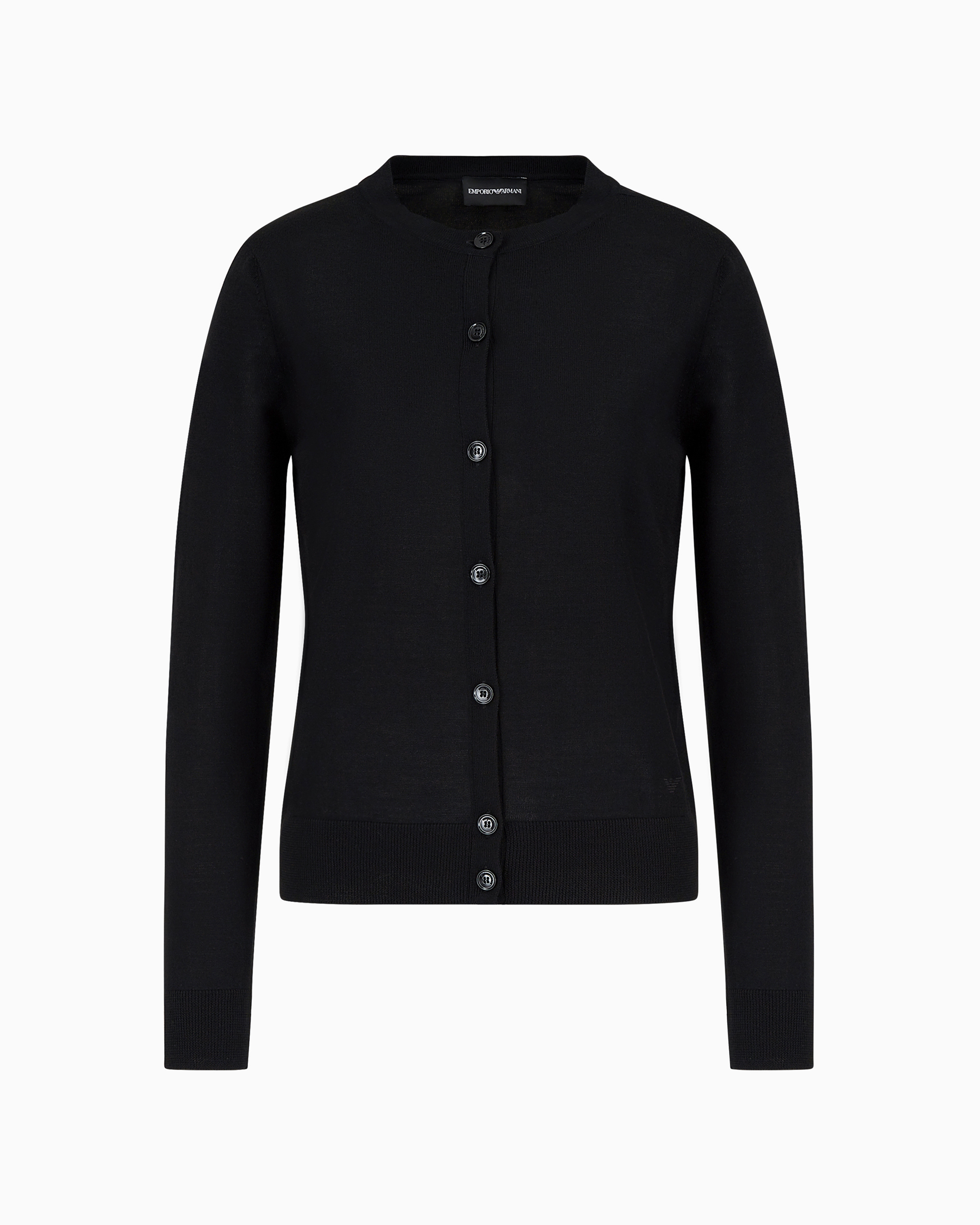 Shop Emporio Armani Cardigan In Plain-knit, Pure Virgin Wool In Black