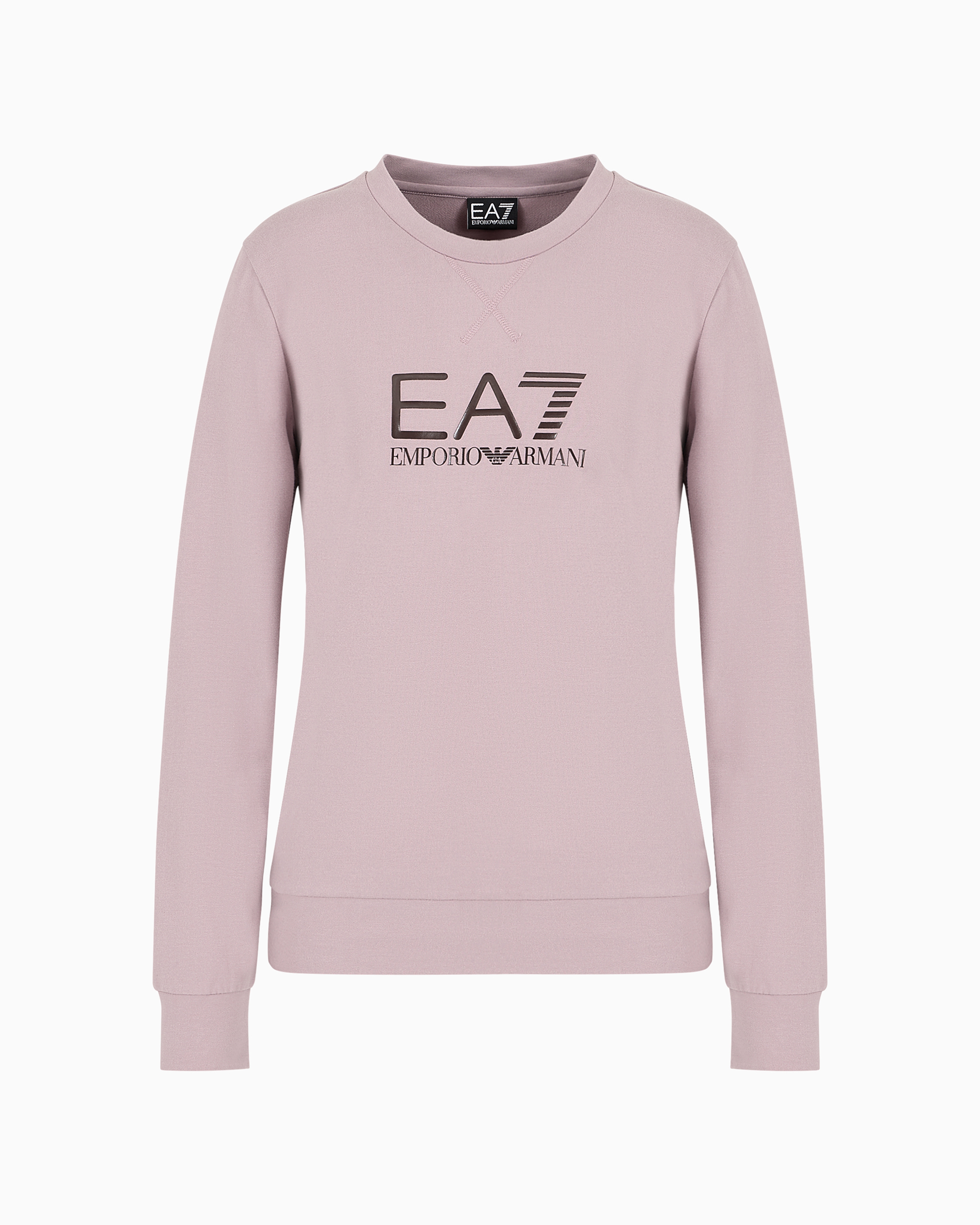 Ea7 Shiny Stretch-cotton, Crew-neck Sweatshirt In Gray