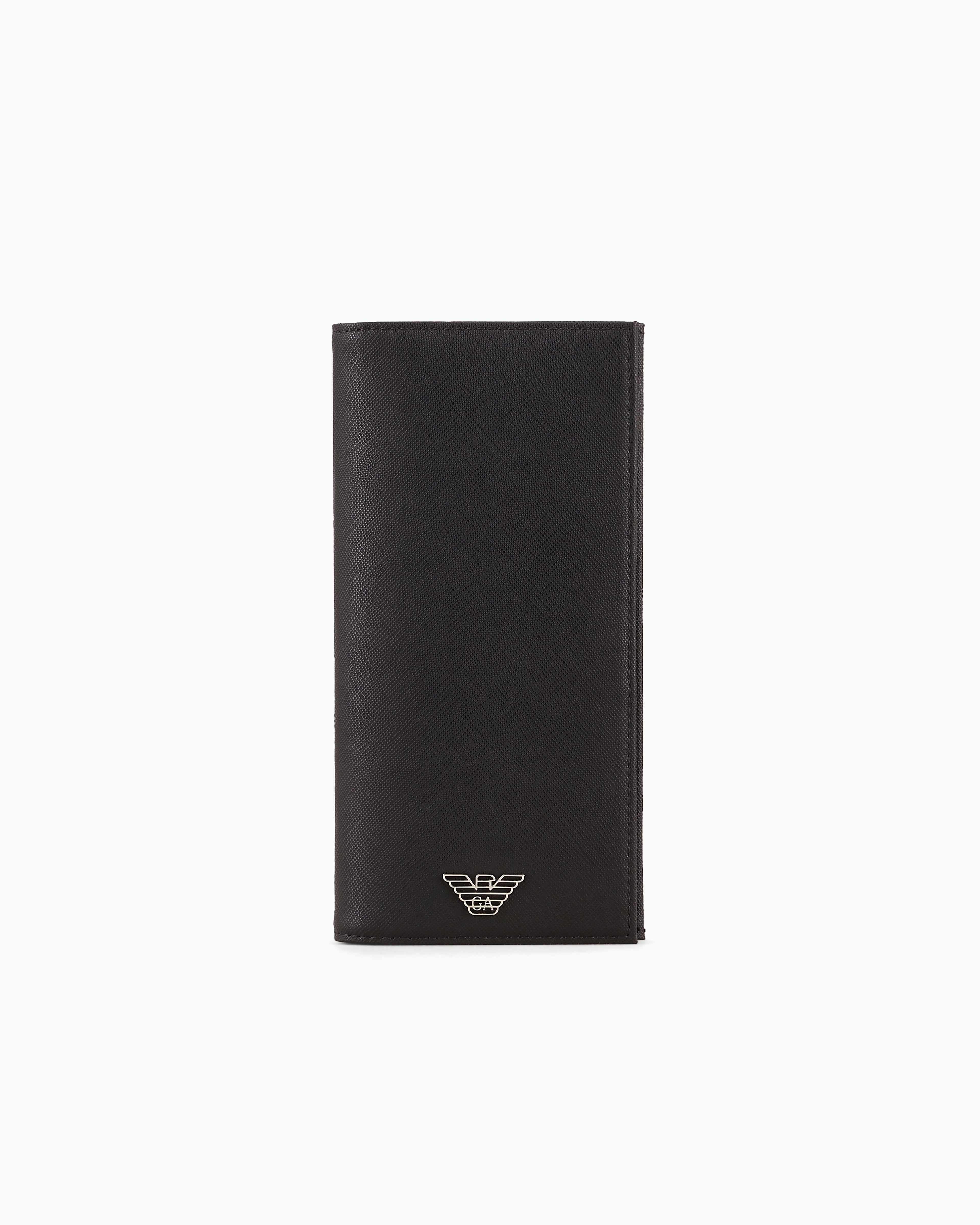 Emporio Armani Official Store Asv Large Currency Holder In Regenerated Saffiano Leather With Eagle Plate In Black