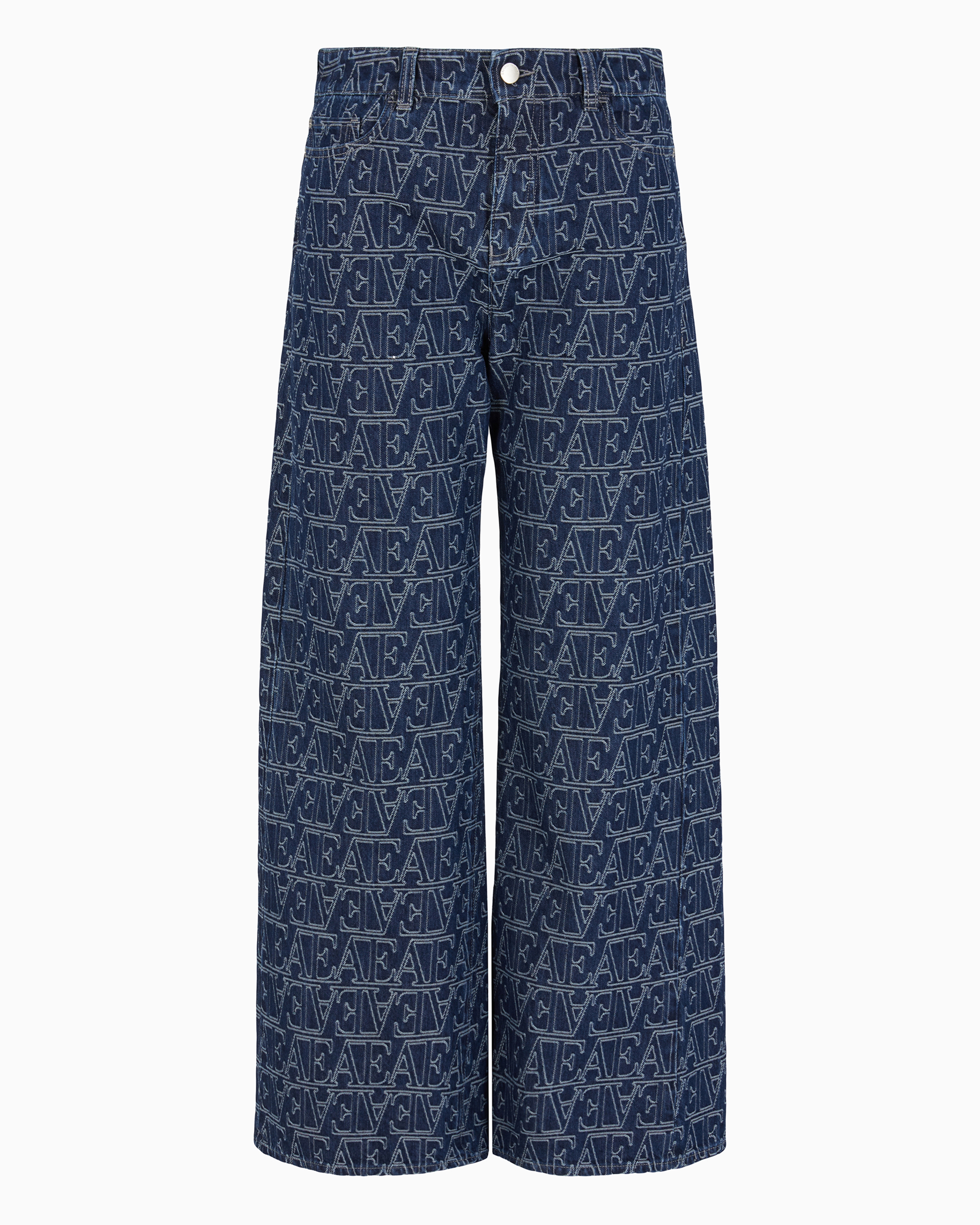 Emporio Armani J33 Mid-rise Cropped, Flared Jacquard Denim Jeans With All-over Ea Lettering In Patterned