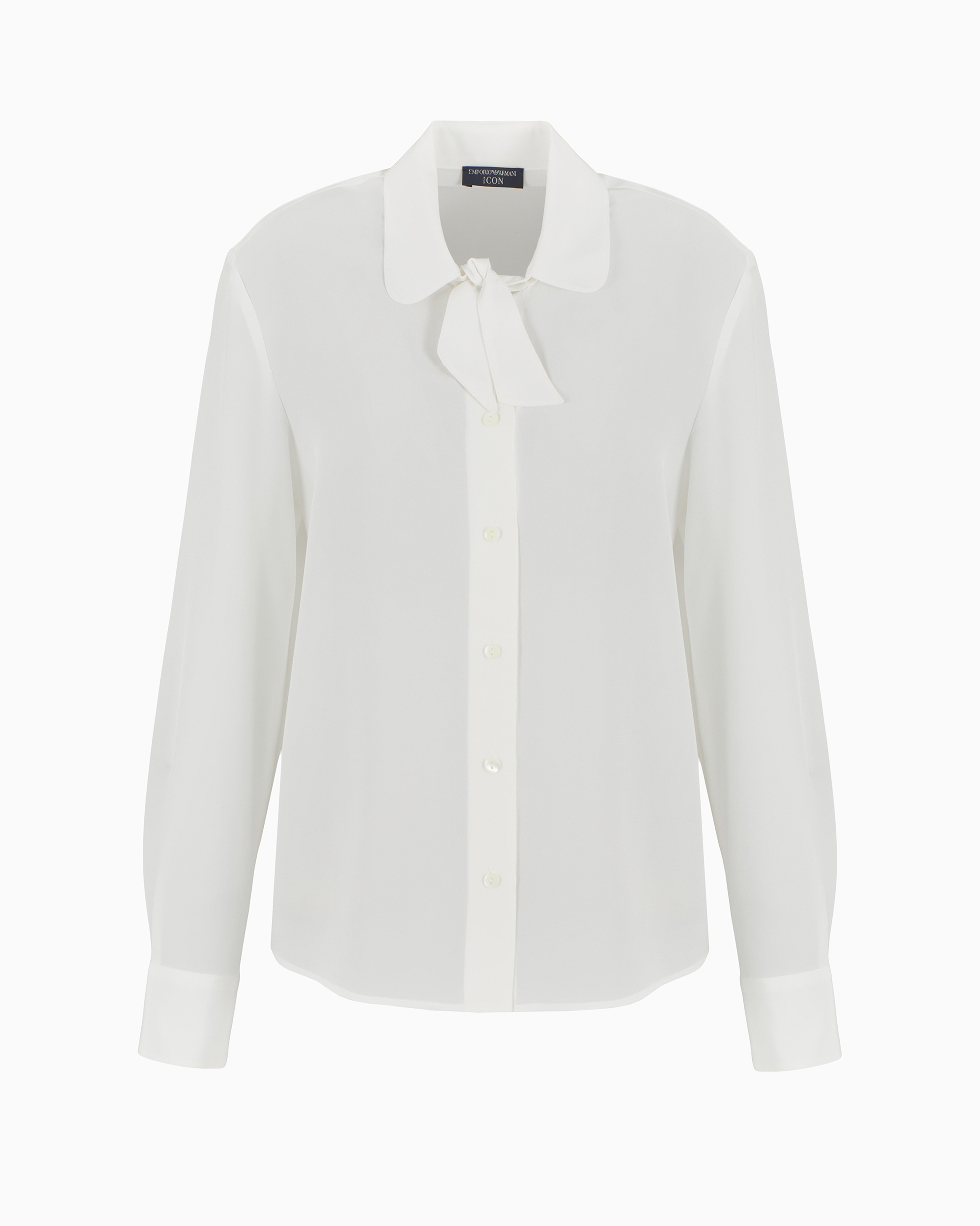 Shop Emporio Armani Icon Silk Crêpe De Chine Tie-neck Shirt In White