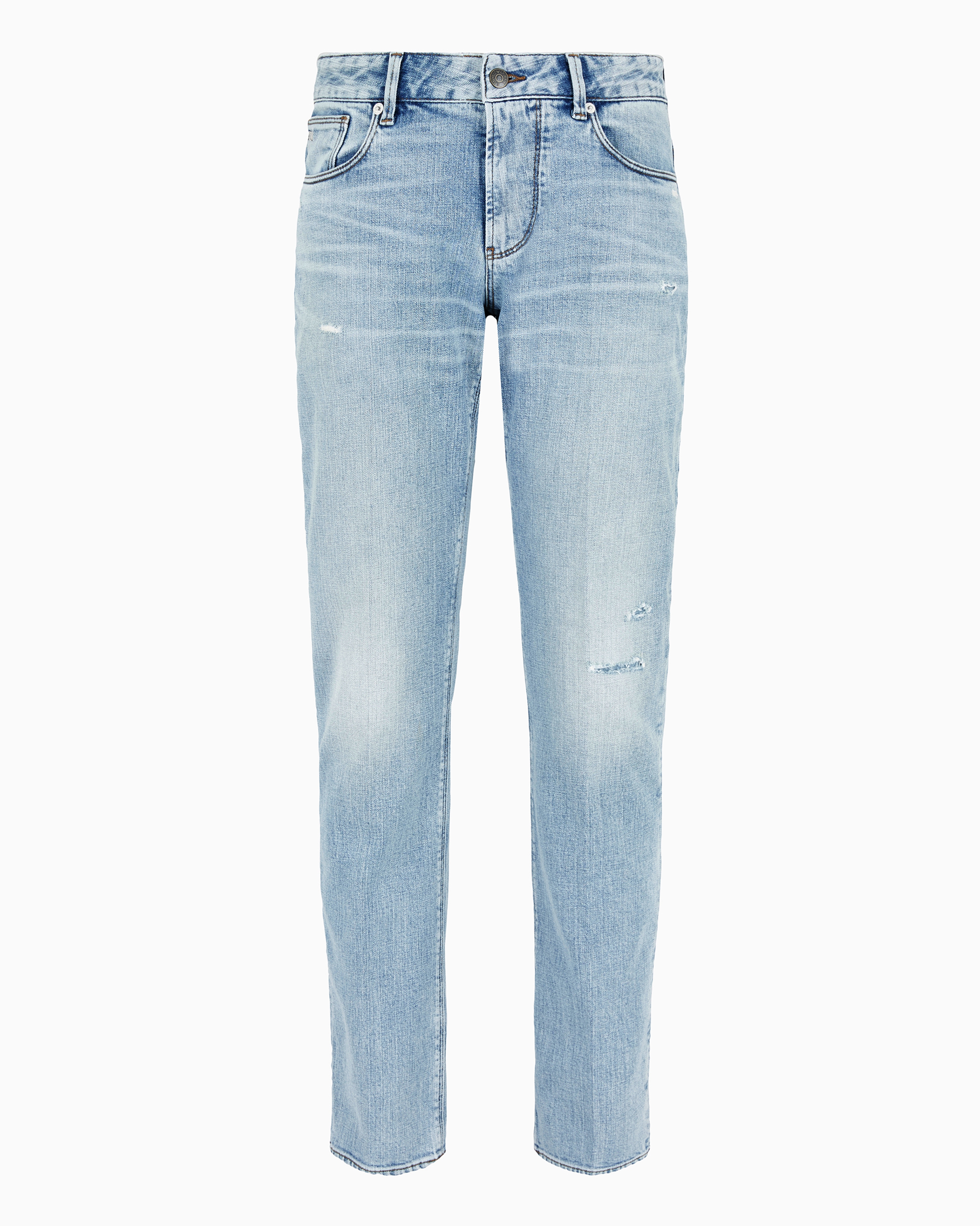 Shop Emporio Armani J06 Slim-fit, Stone-washed Stretch-denim Jeans With Rips In Blue