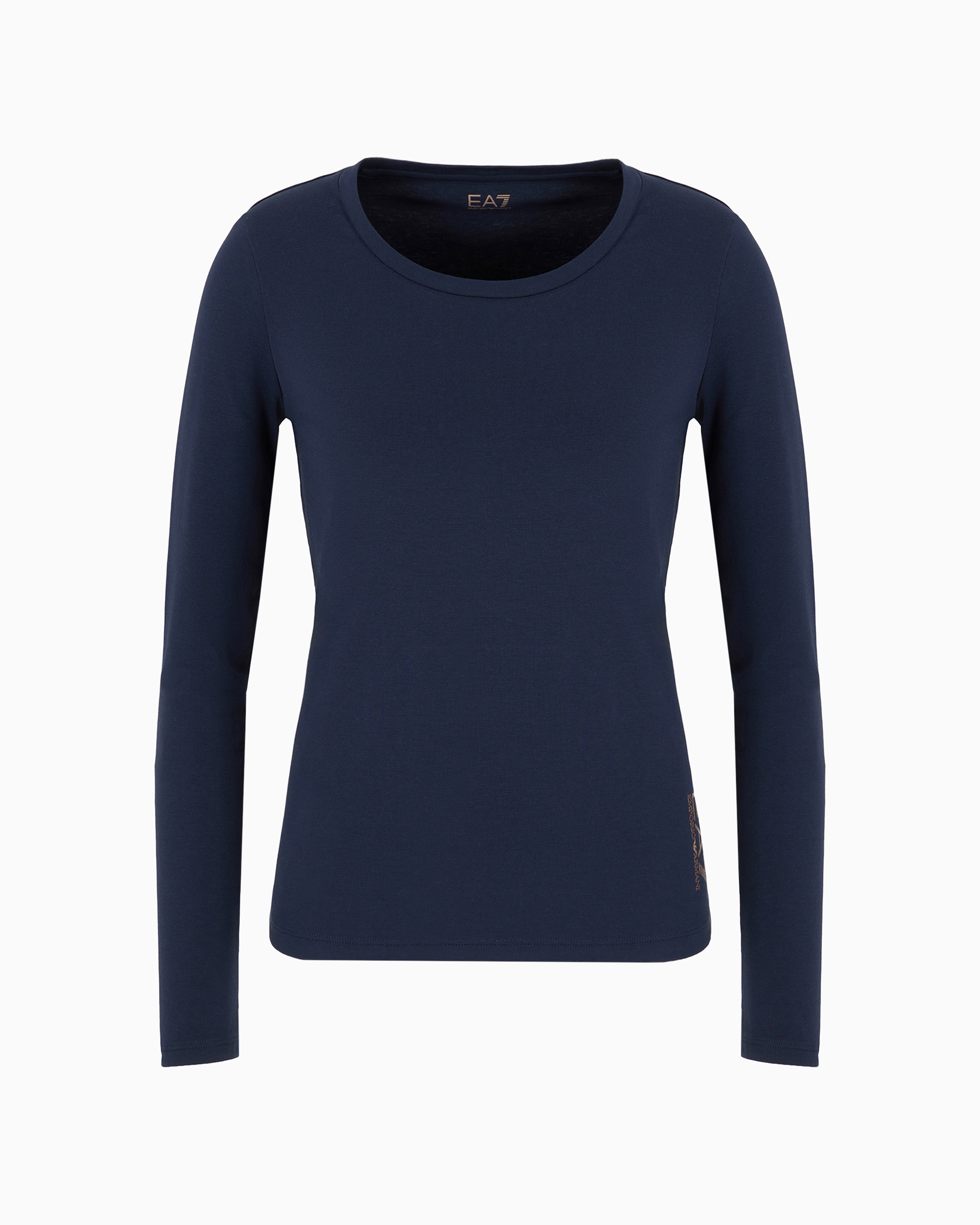 Ea7 Official Store Core Lady Stretch-cotton Long-sleeved T-shirt In Navy Blue