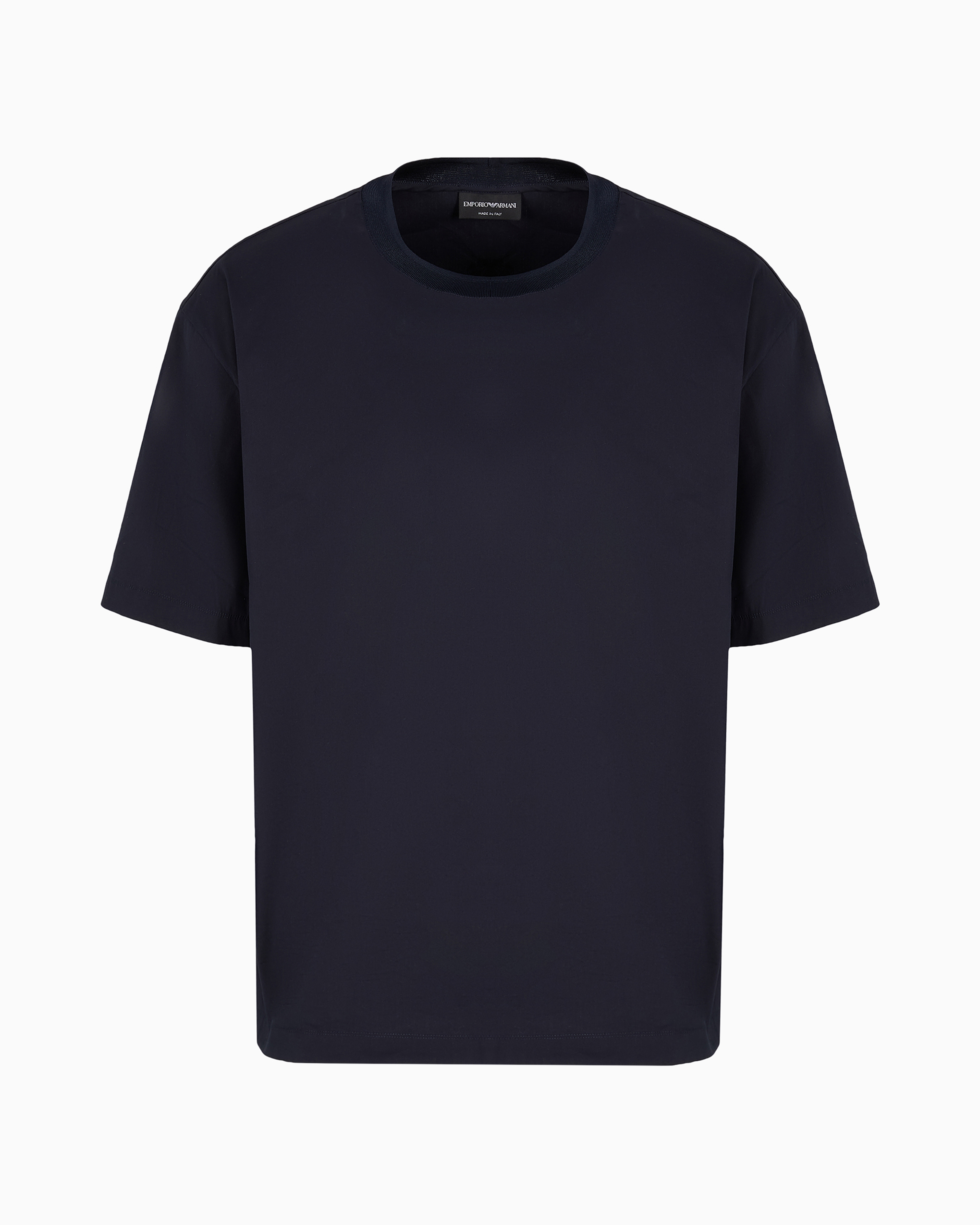 Emporio Armani Official Store Stretch Satin Shirting T-shirt In Navy Blue