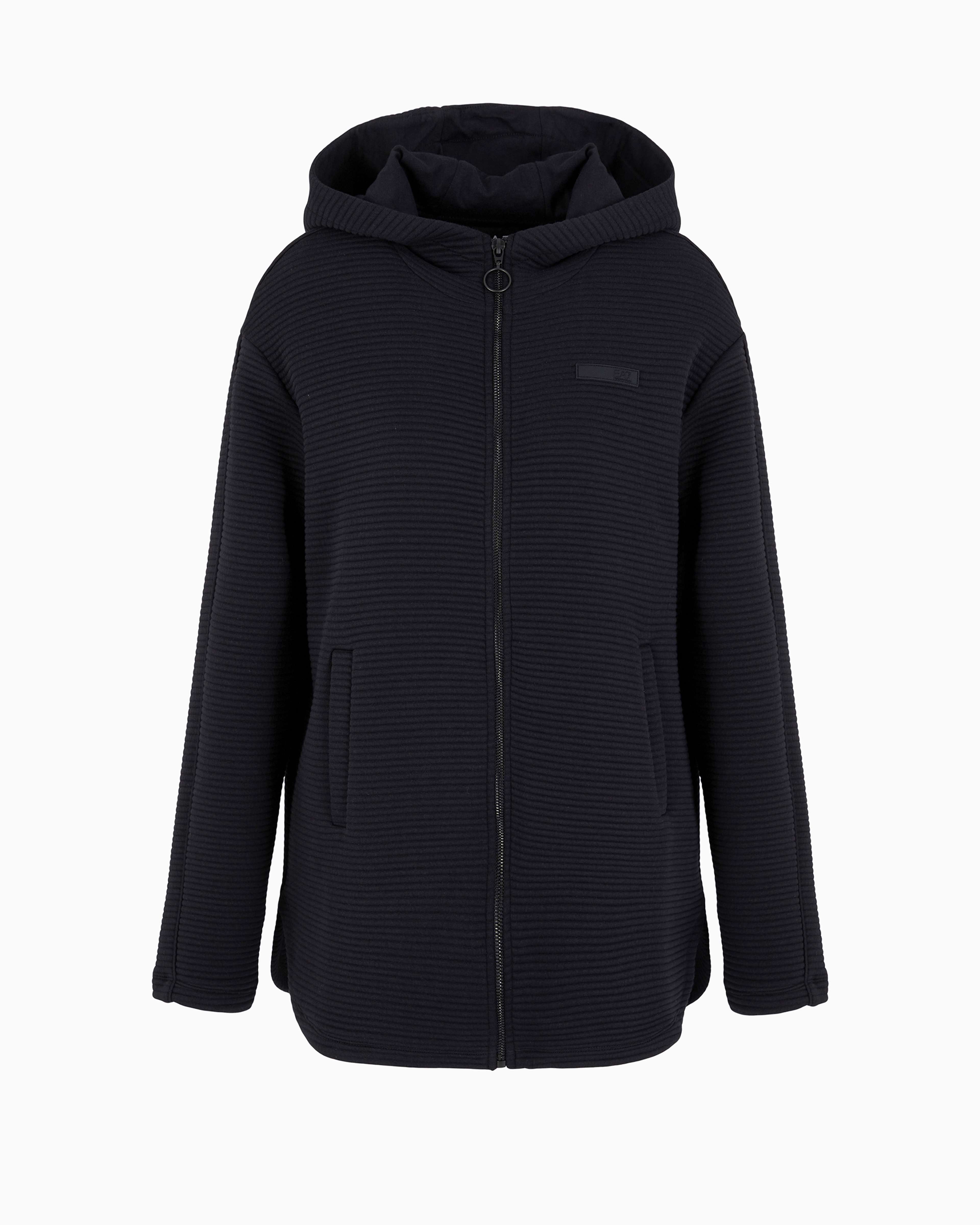 Shop Ea7 Sporty Forever Cotton-blend Hooded Long Sweatshirt In Black