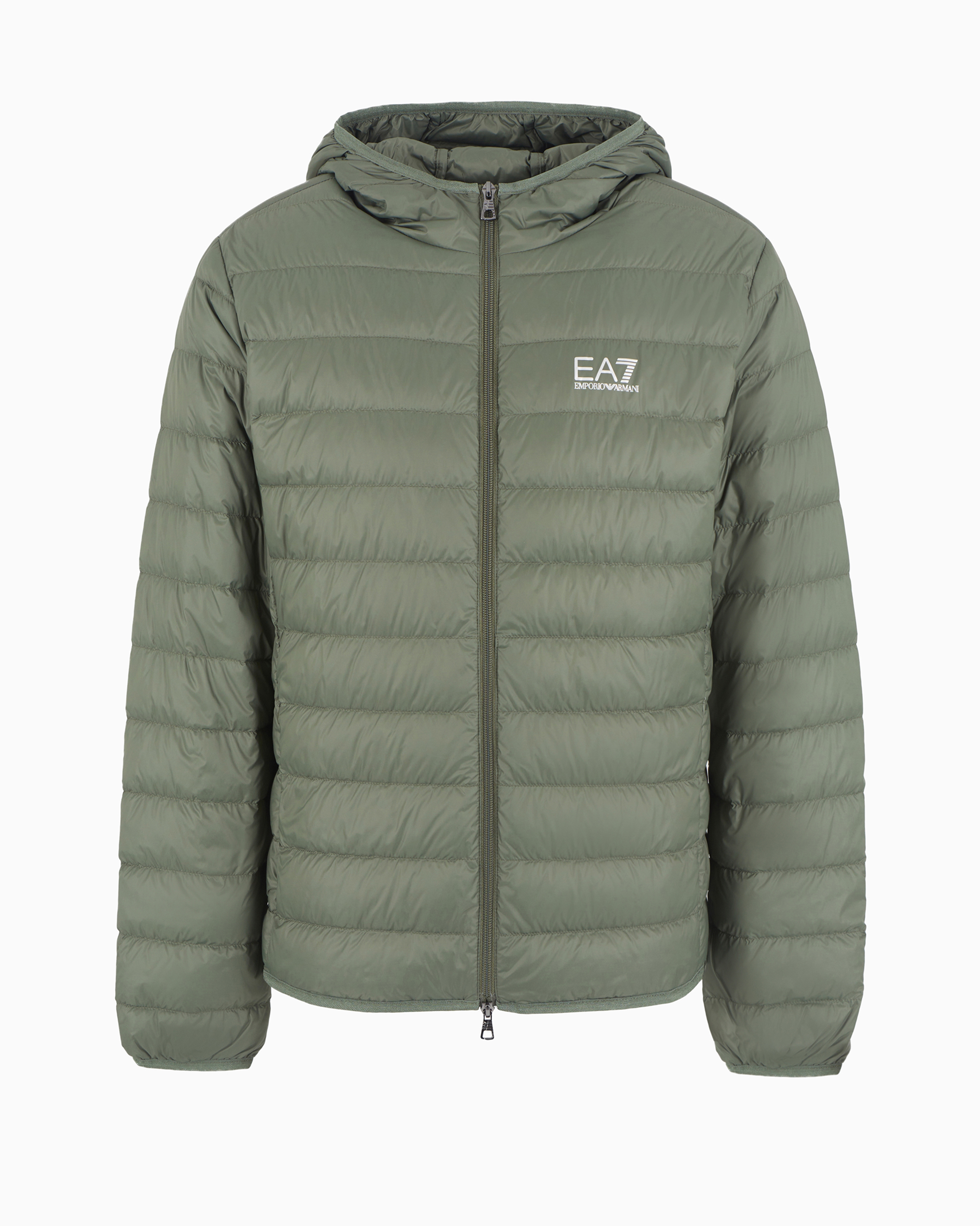 Ea7 Official Store Core Identity Packable Down Jacket With Hood In Verdee Scuro