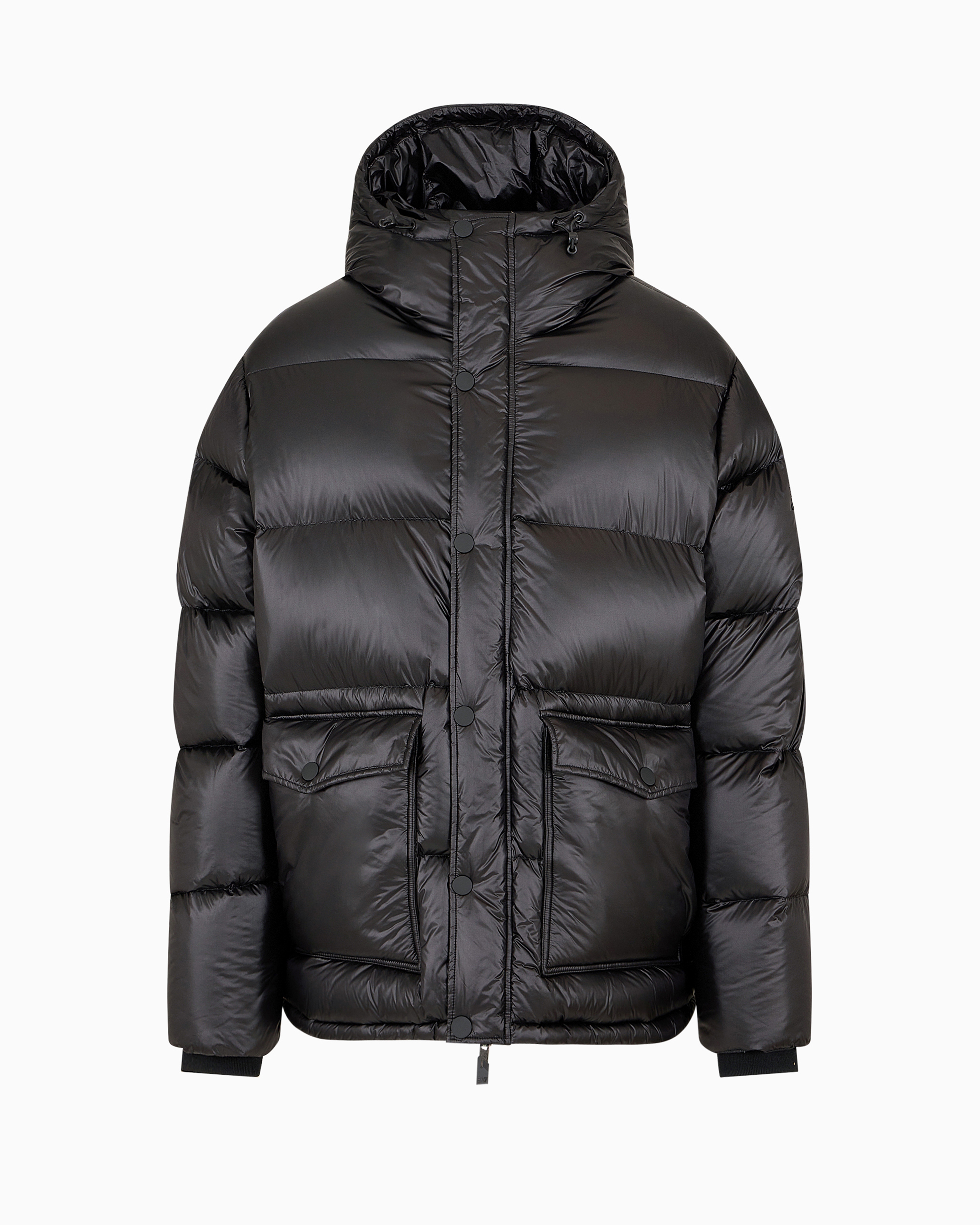 Shop Ea7 Iridescent Nylon Down Jacket With Hood In Black