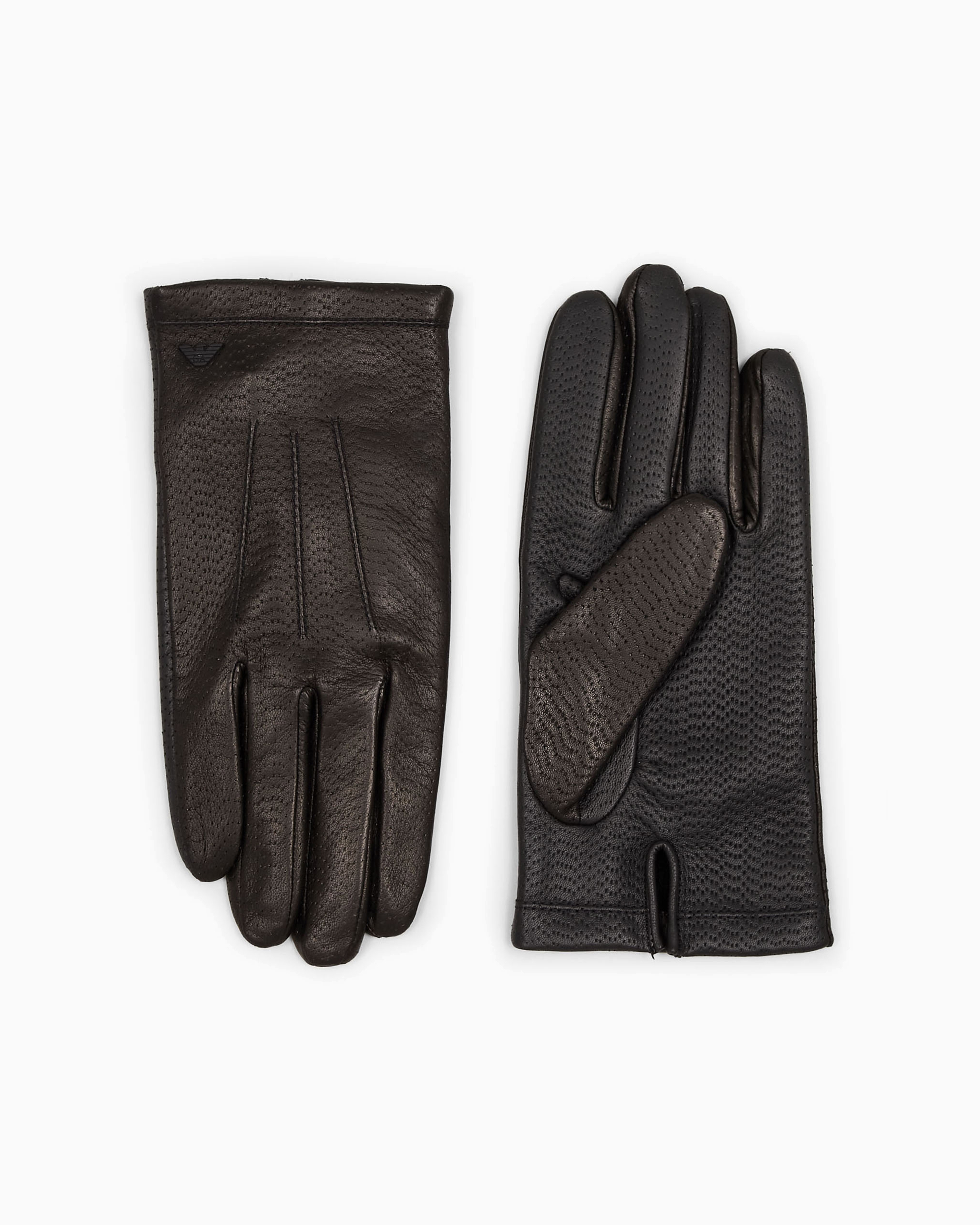 Emporio Armani Leather Touchscreen Gloves In Black