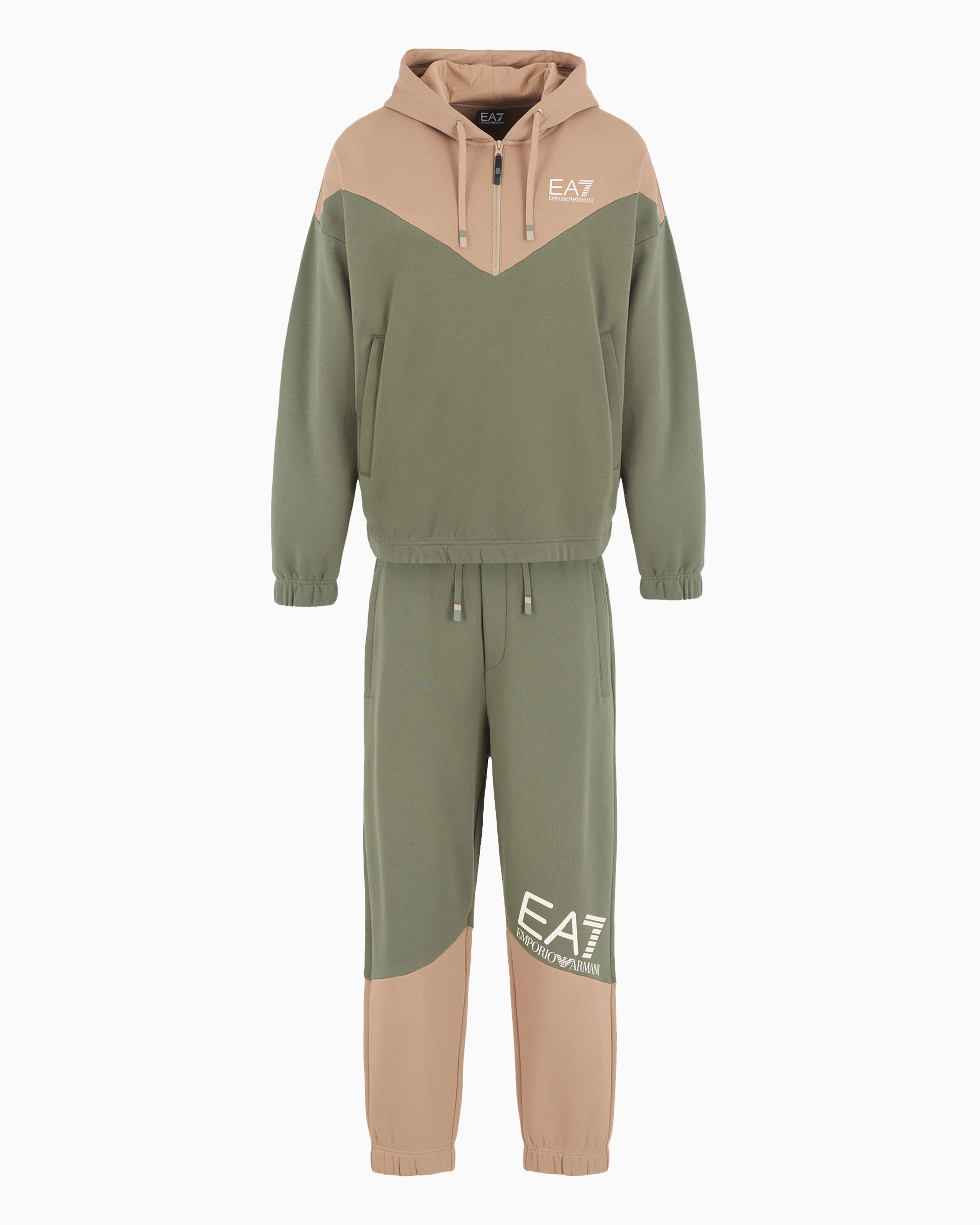 Shop Ea7 Athletic Colour Block Cotton-blend Tracksuit In Green