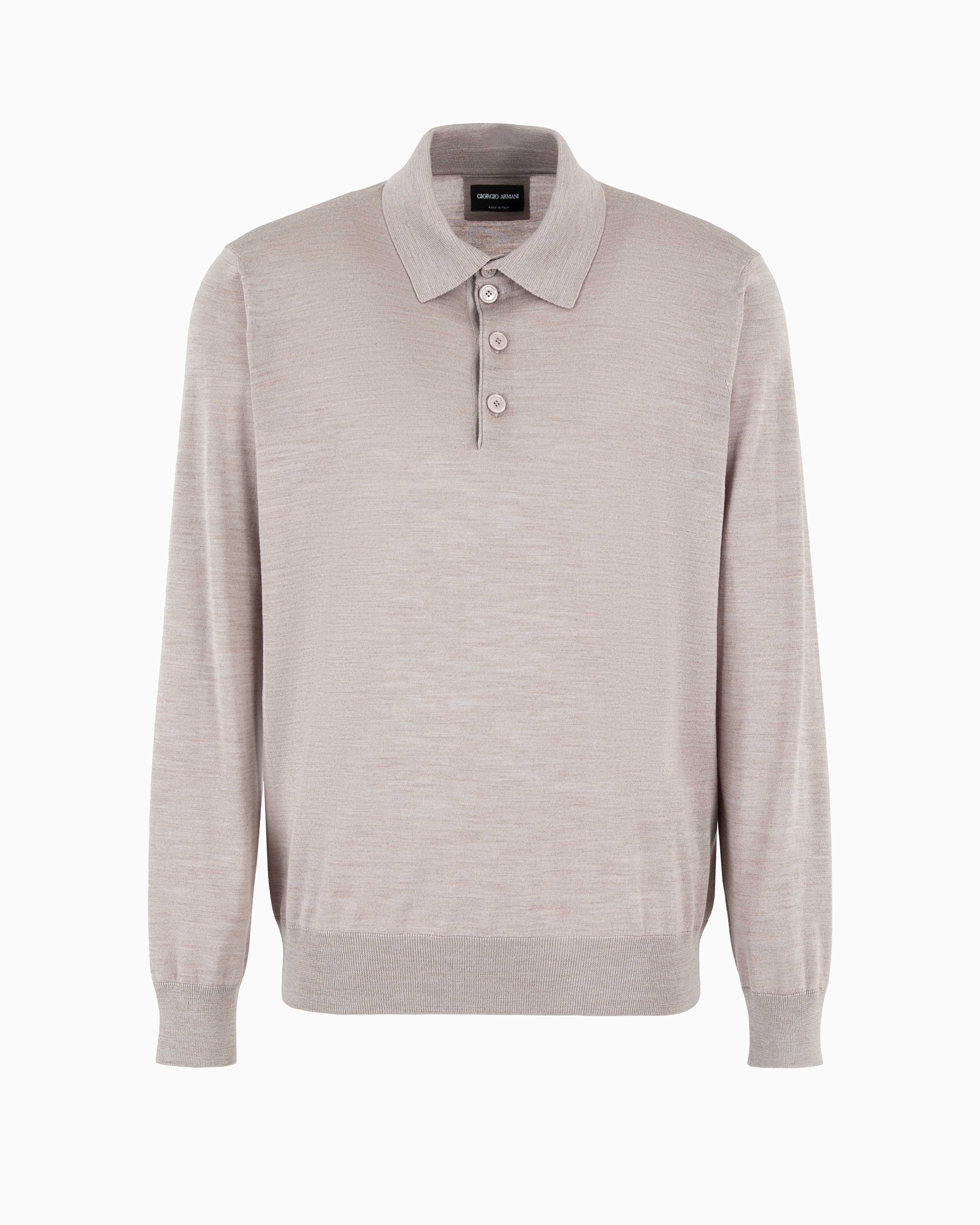 Giorgio Armani Official Store Long-sleeved Polo Shirt In Virgin Wool In Beige