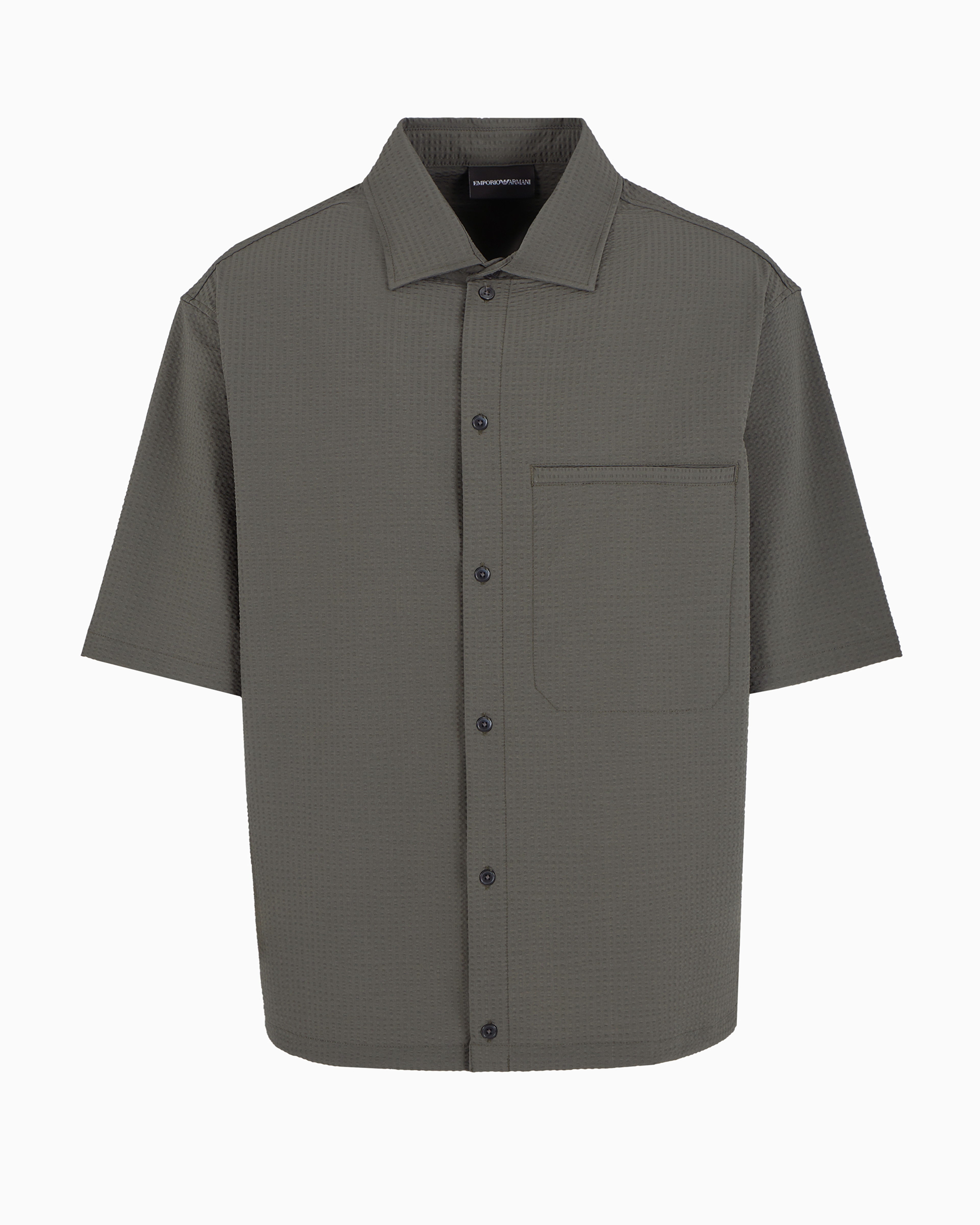 Emporio Armani Official Store Short-sleeved Oversized Shirt In Technical Seersucker In Military Green