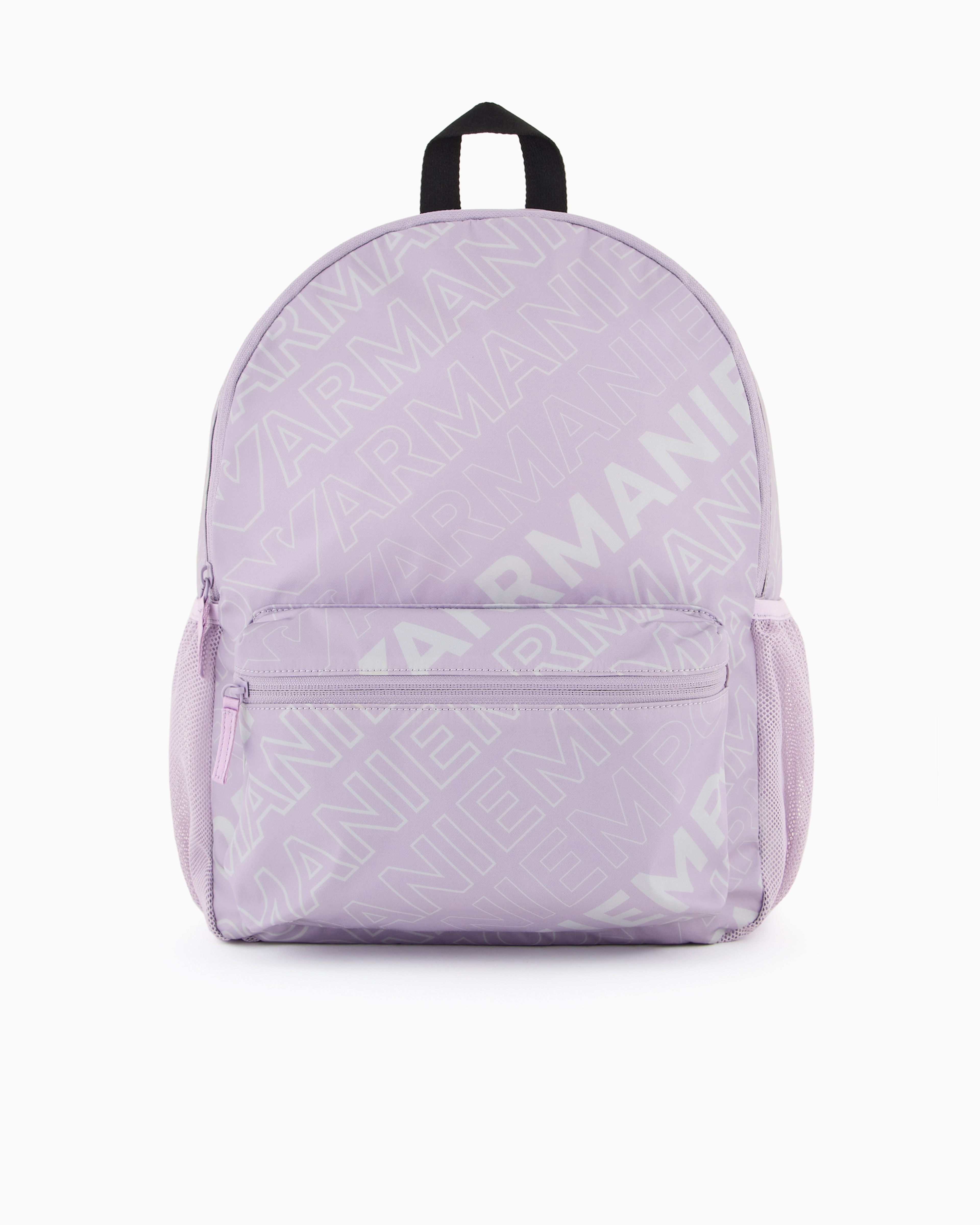 Emporio Armani Official Store Nylon Backpack With All-over Logo Lettering Print In Lilla