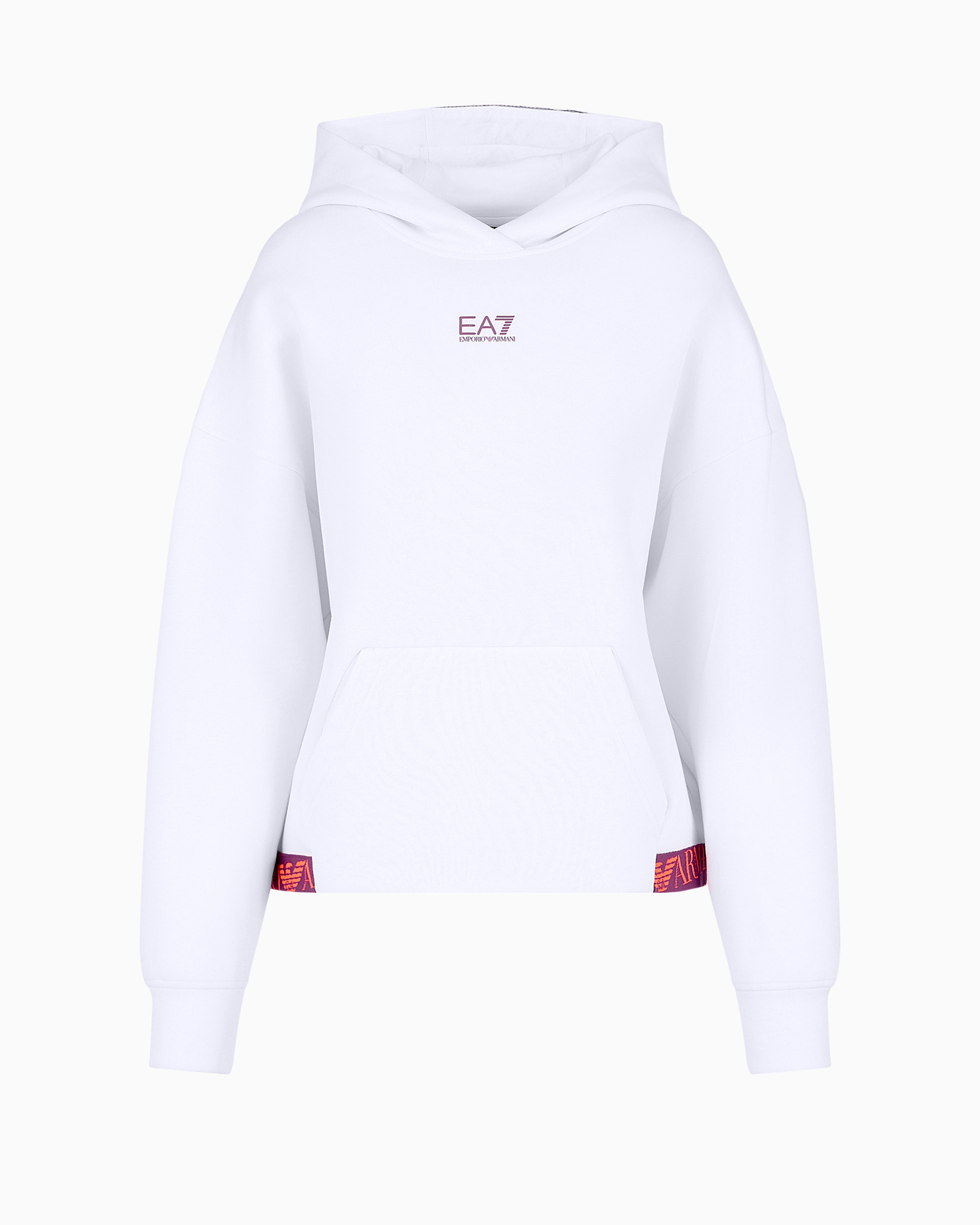 Ea7 Official Store Cotton-blend Hooded Logo Series Sweatshirt In White