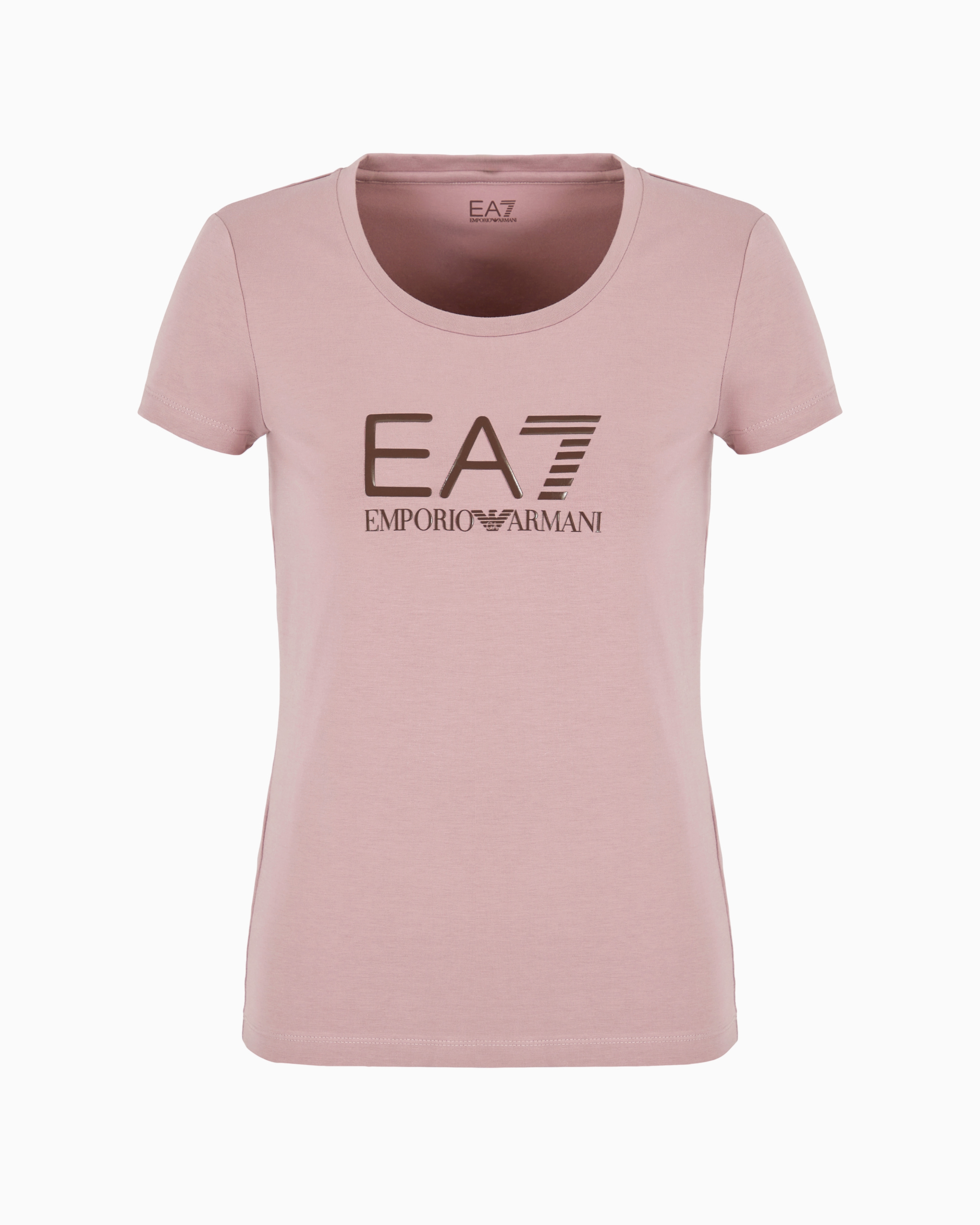 Ea7 Official Store Baumwoll-t-shirt Shiny Mit Rundhalsausschnitt In Pink