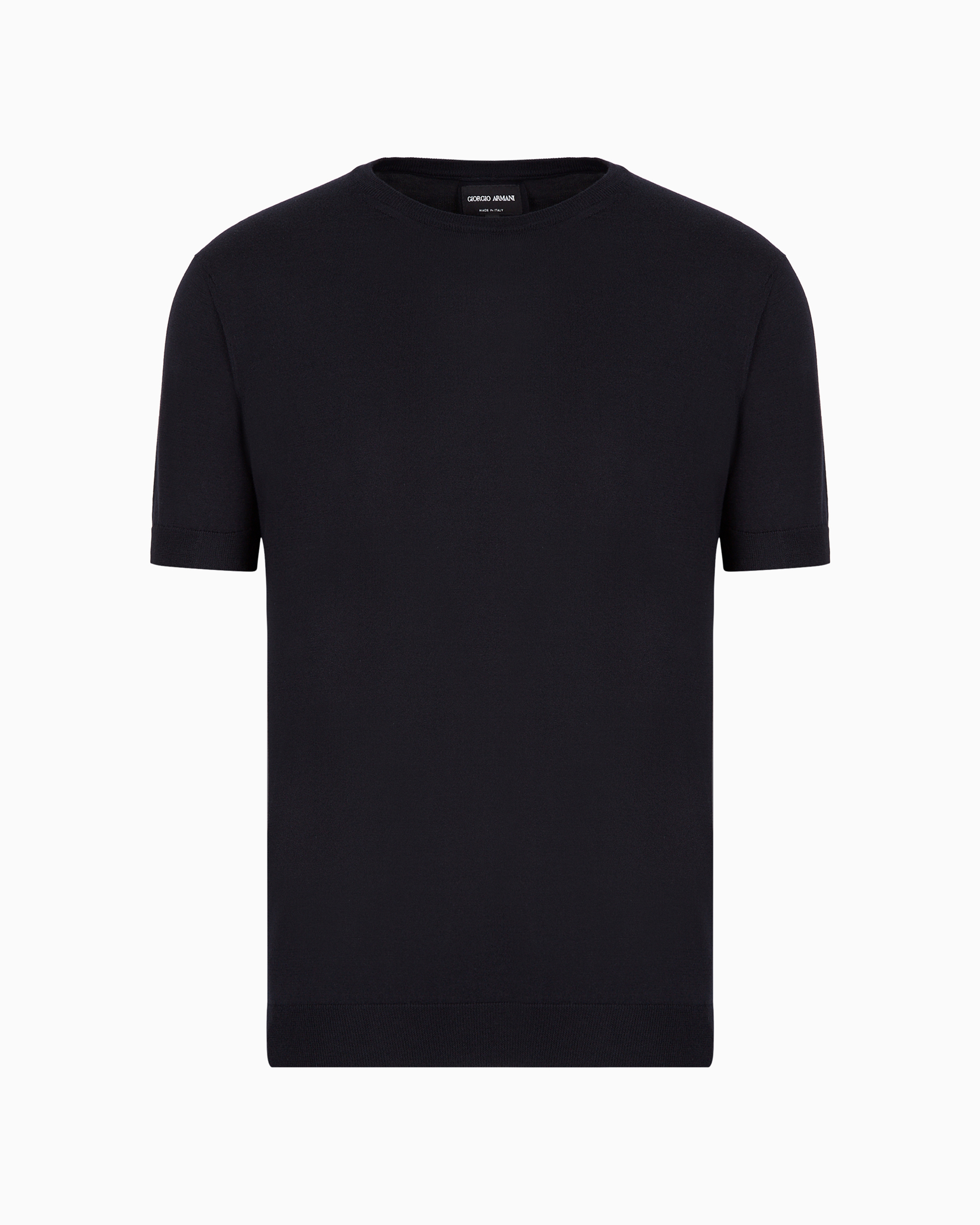 Giorgio Armani Official Store Silk And Cotton Crew-neck Jumper In Navy Blue