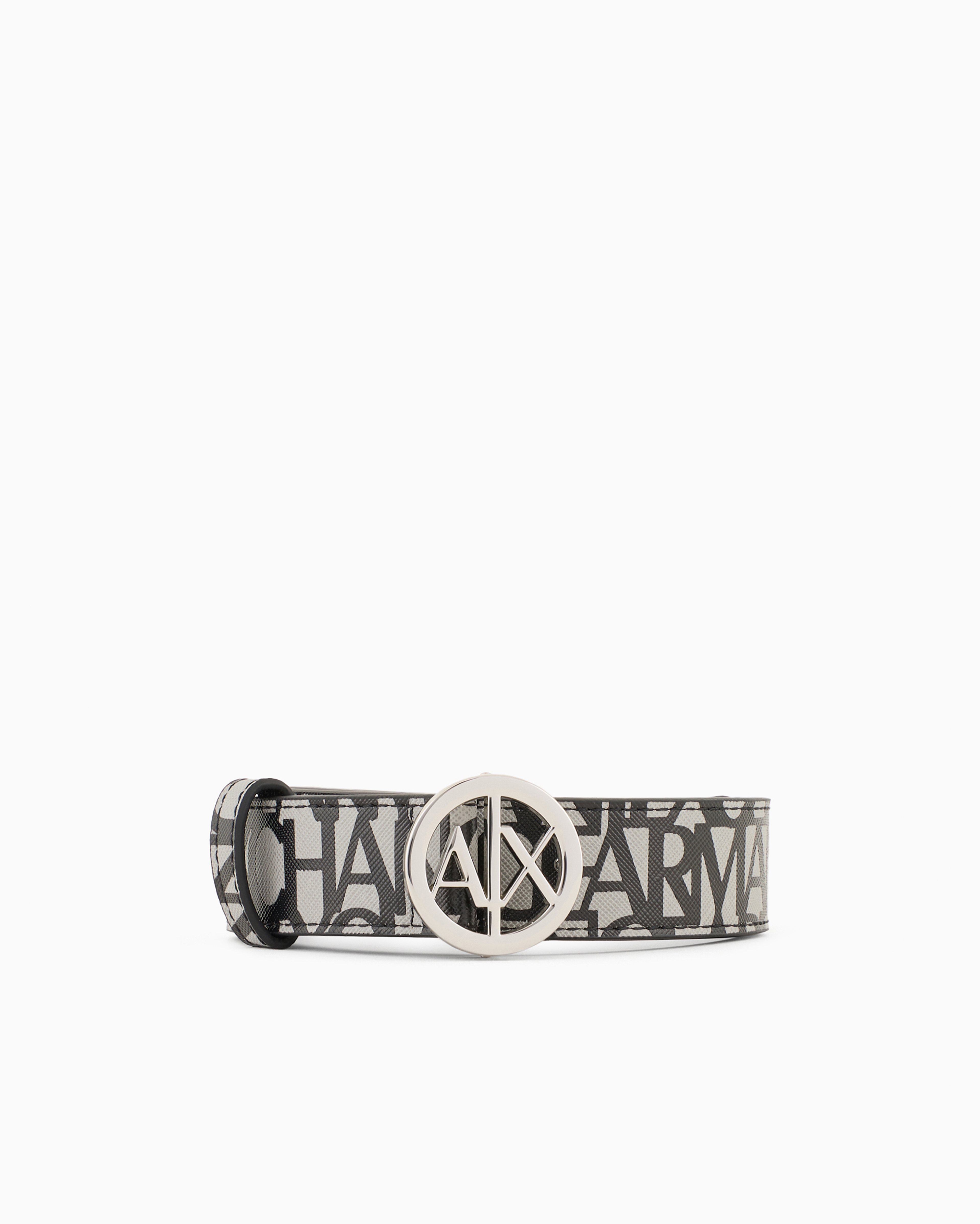 Armani Exchange Official Store Logo Printed Fabric Belt In Black Logo