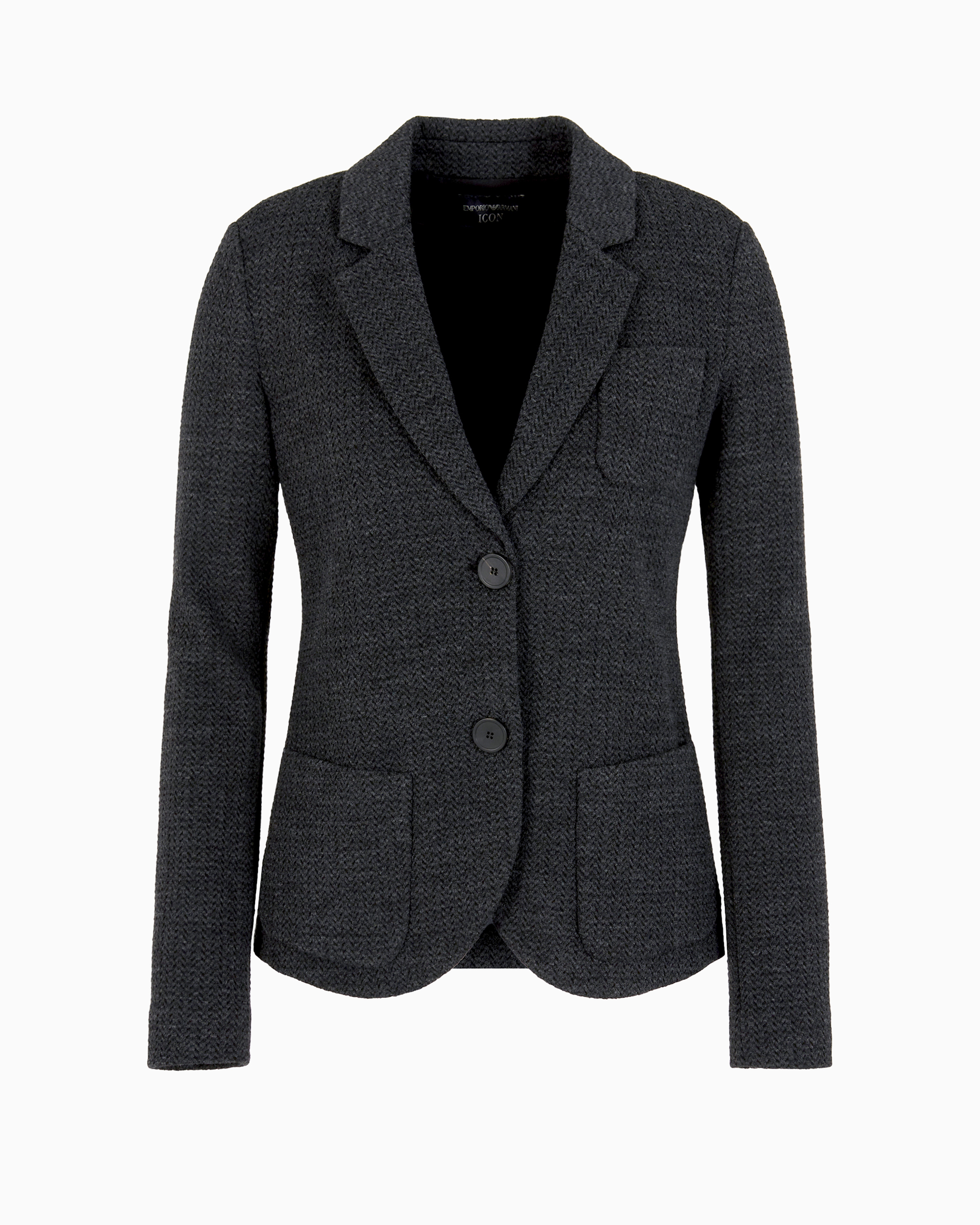 Emporio Armani Icon Single-breasted Jacket In A Jacquard Jersey Knit With An Embossed Design In Black