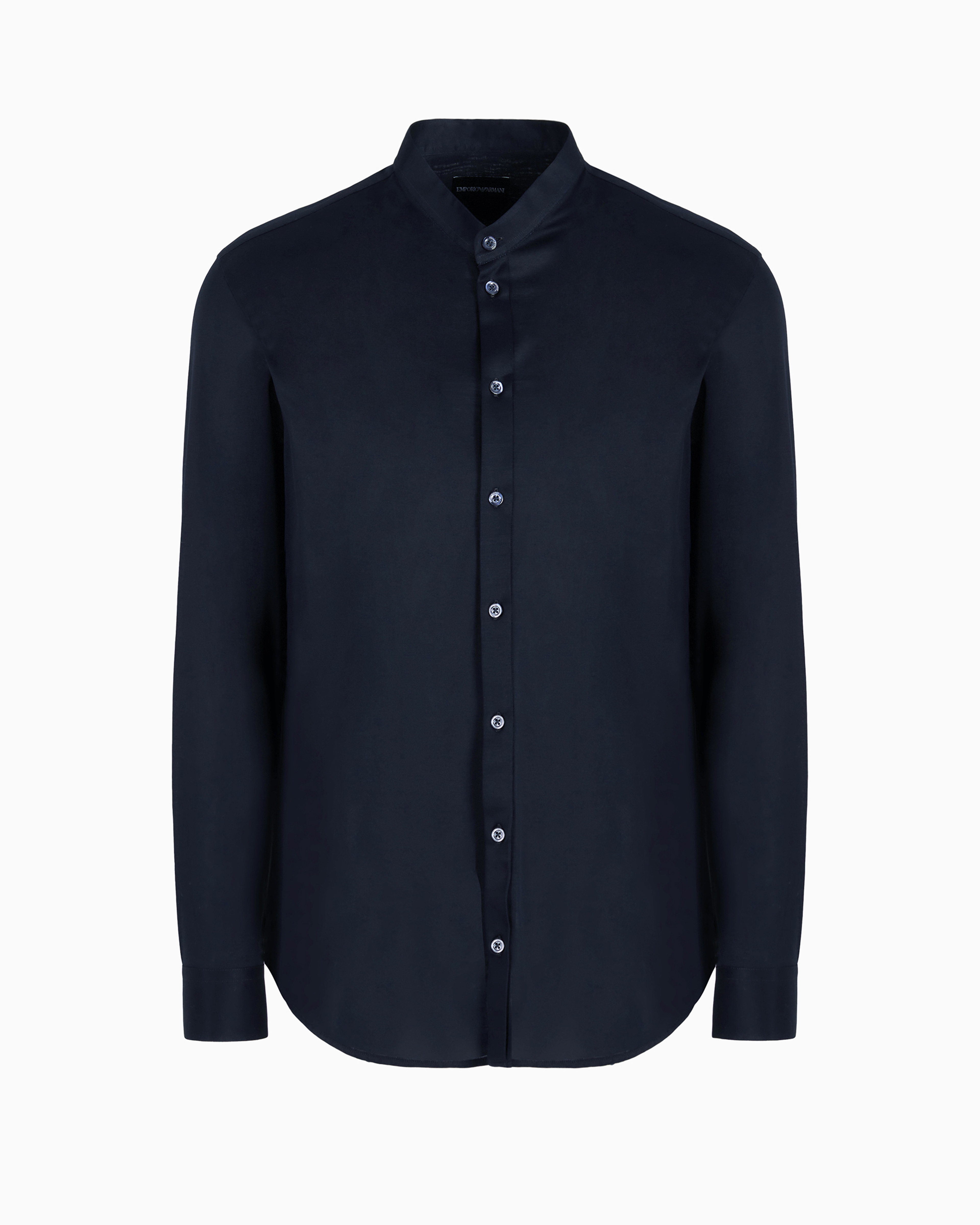 Emporio Armani Official Store Mercerised Egyptian Cotton Ultra-fine Jersey Guru Collar Shirt In Navy Blue