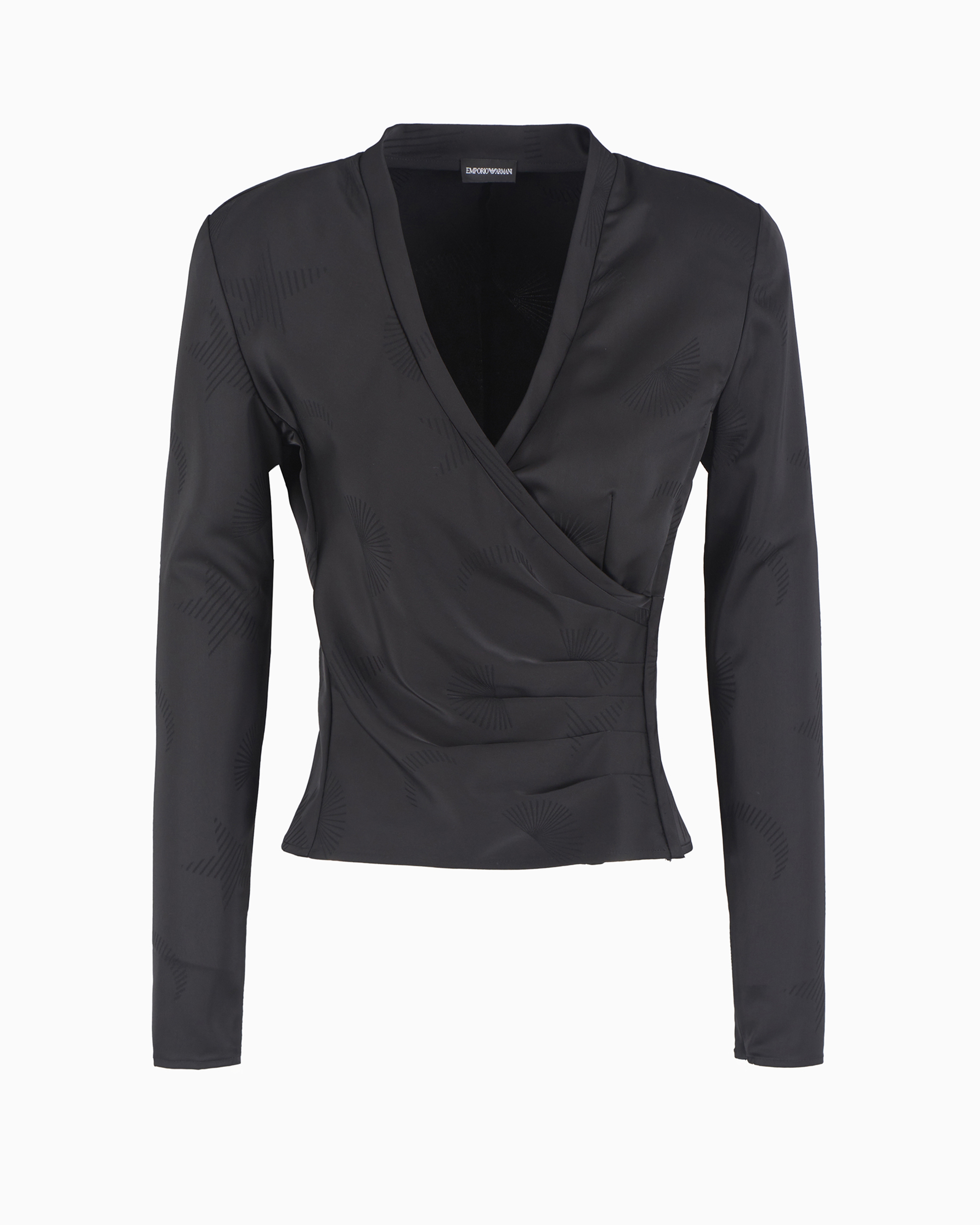 Emporio Armani Official Store Moon Capsule Collection Blouse With A Crossover V Neck And Jacquard Draping In Black