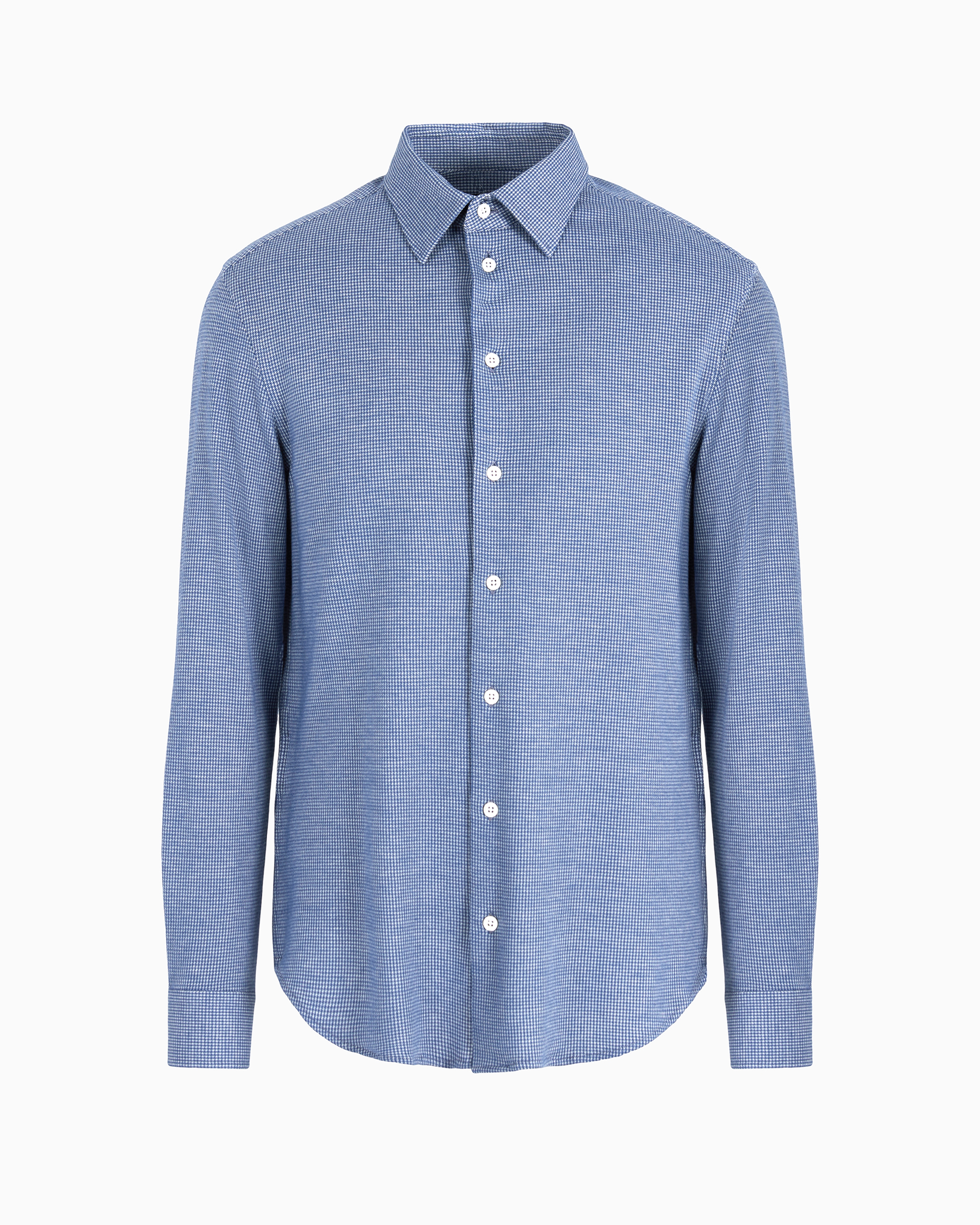 Emporio Armani Official Store Asv Houndstooth Motif Lyocell Blend Armure Jersey Shirt In Blue