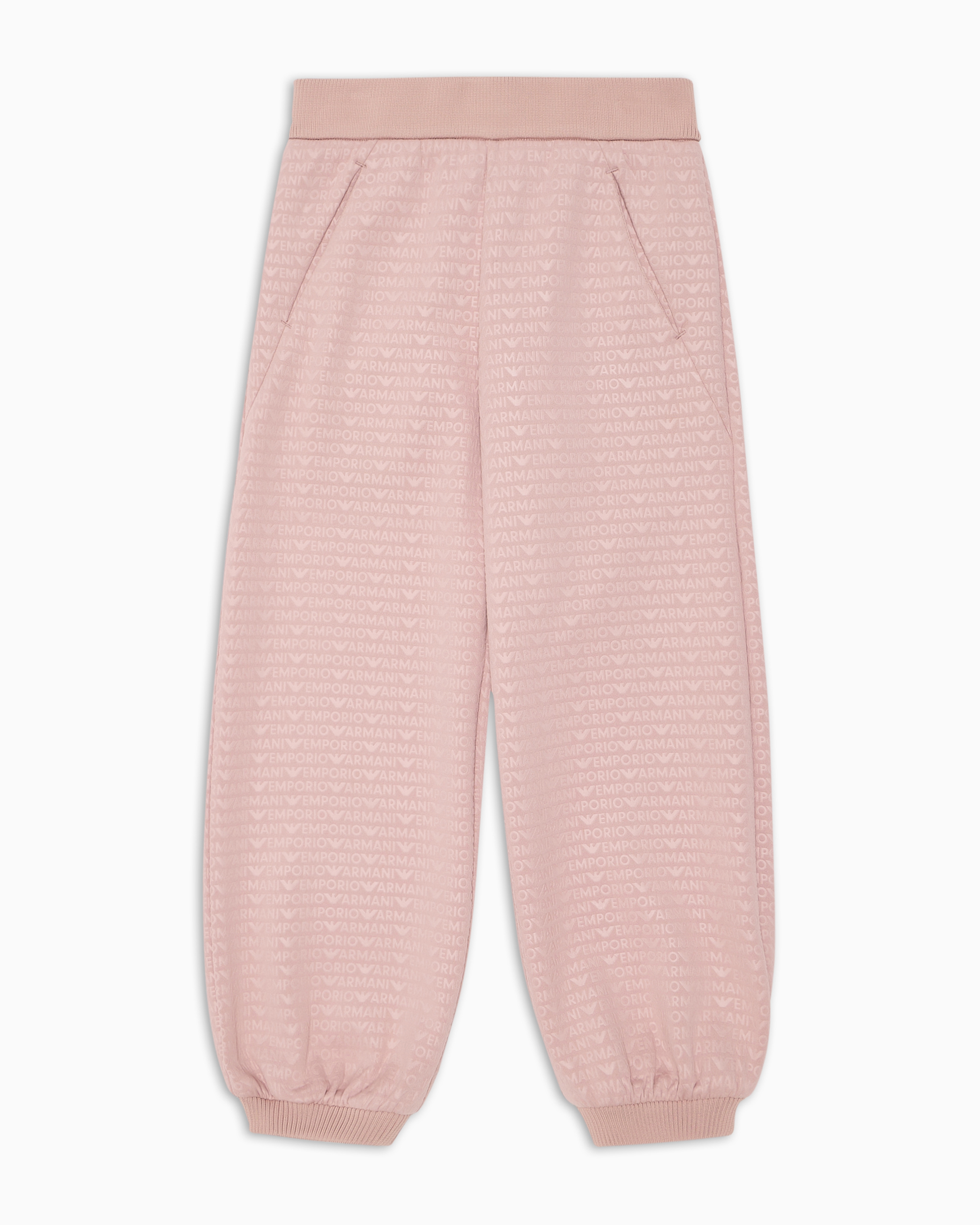 Shop Emporio Armani Comfort-fit Jersey Joggers With All-over Logo Lettering In Pink