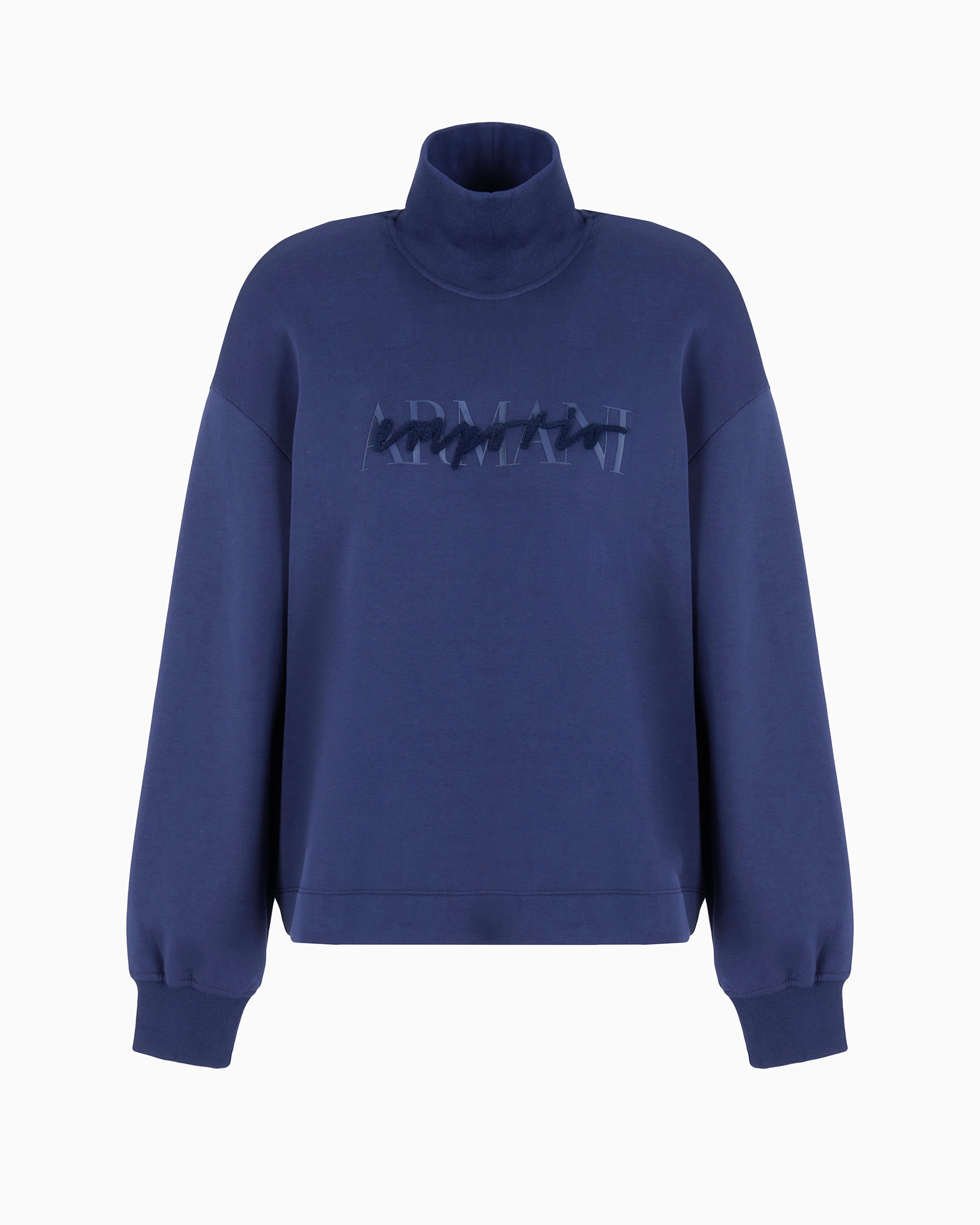 Shop Emporio Armani Double-jersey Mock-neck Sweatshirt With Gently Embossed Rubberised Logo In Blue