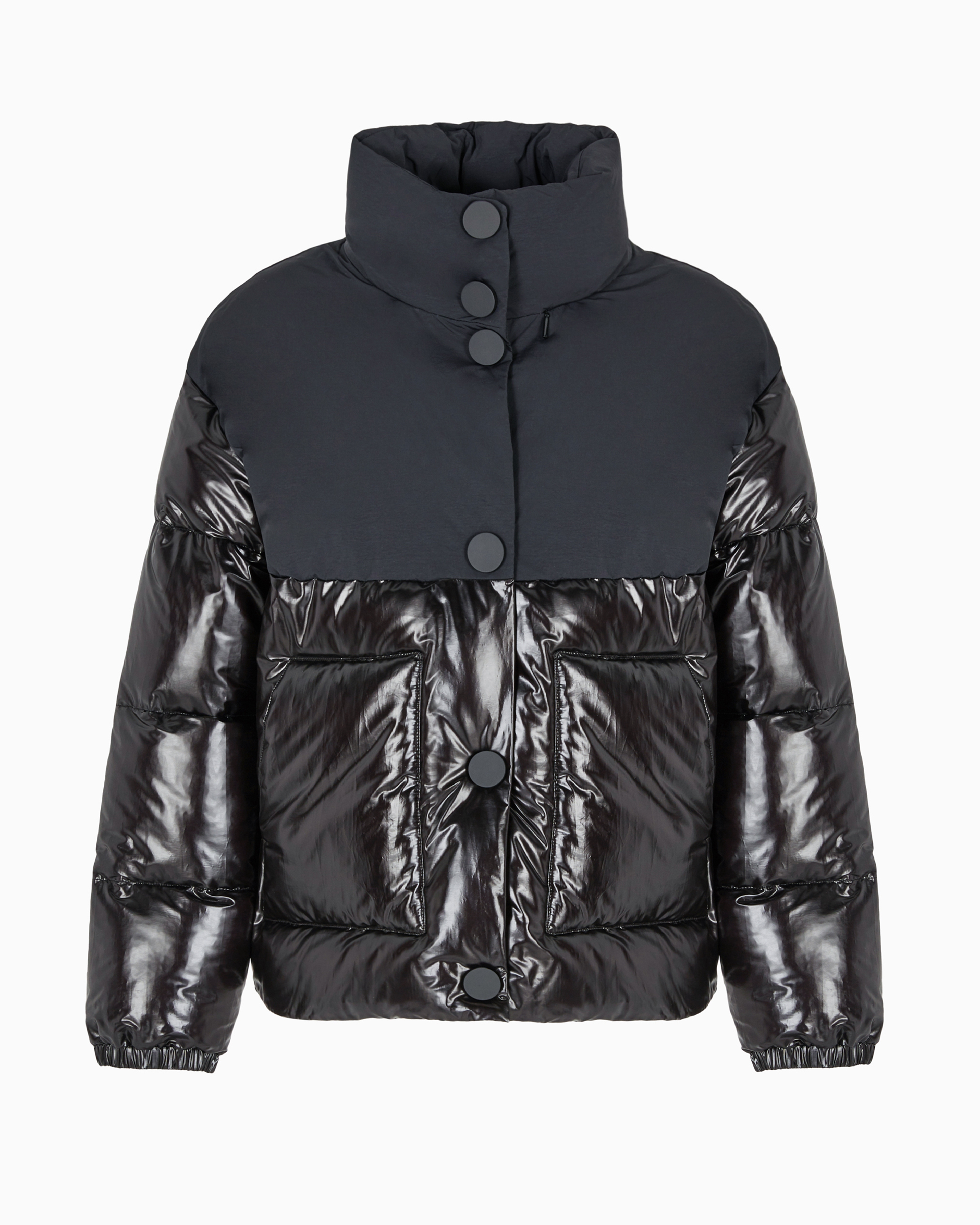 Shop Armani Exchange Padded Jacket In Patent Leather And Opaque Fabric In Black