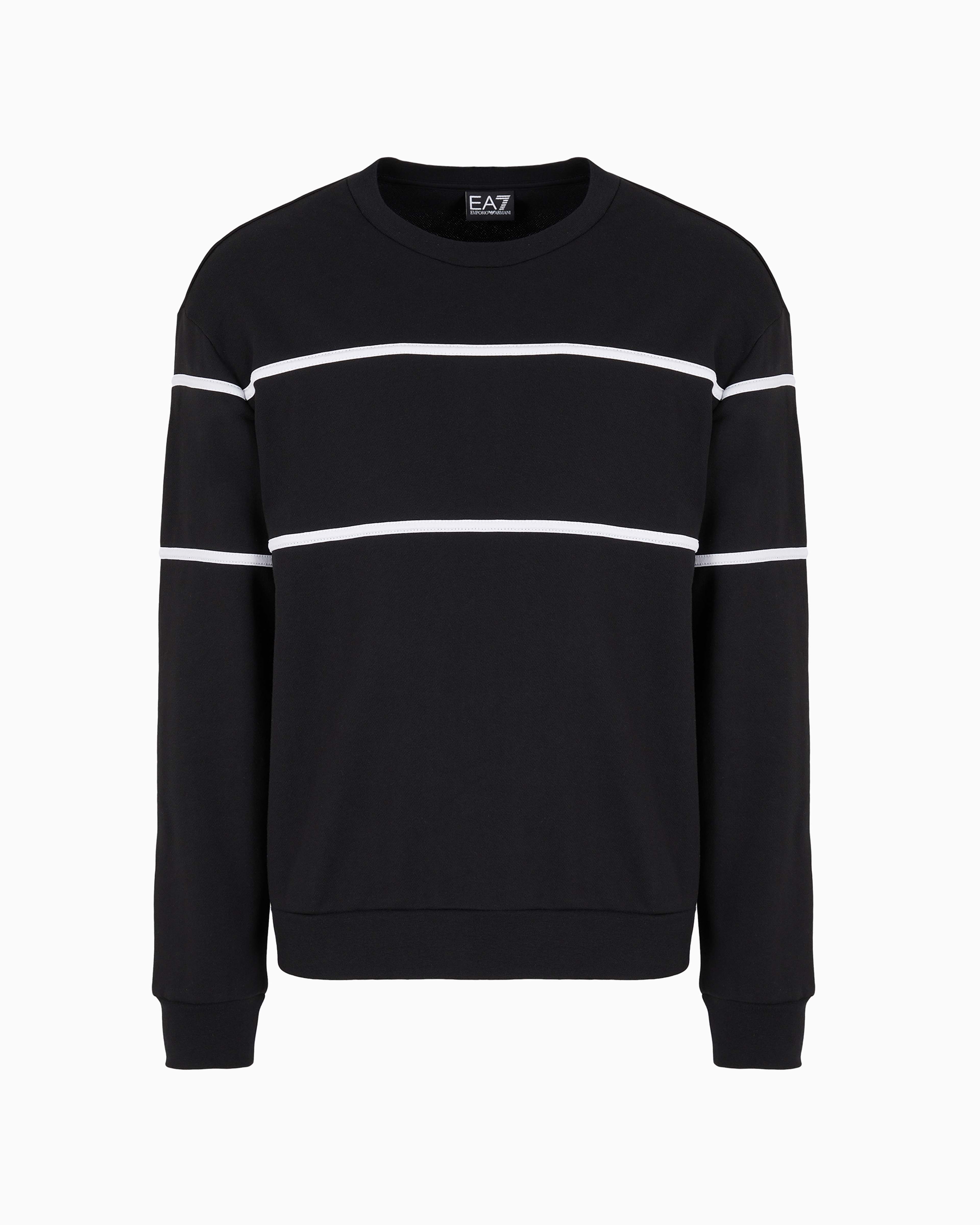 Ea7 Athletic Colour Block Crew-neck Sweatshirt In An Organic Cotton Blend In Black