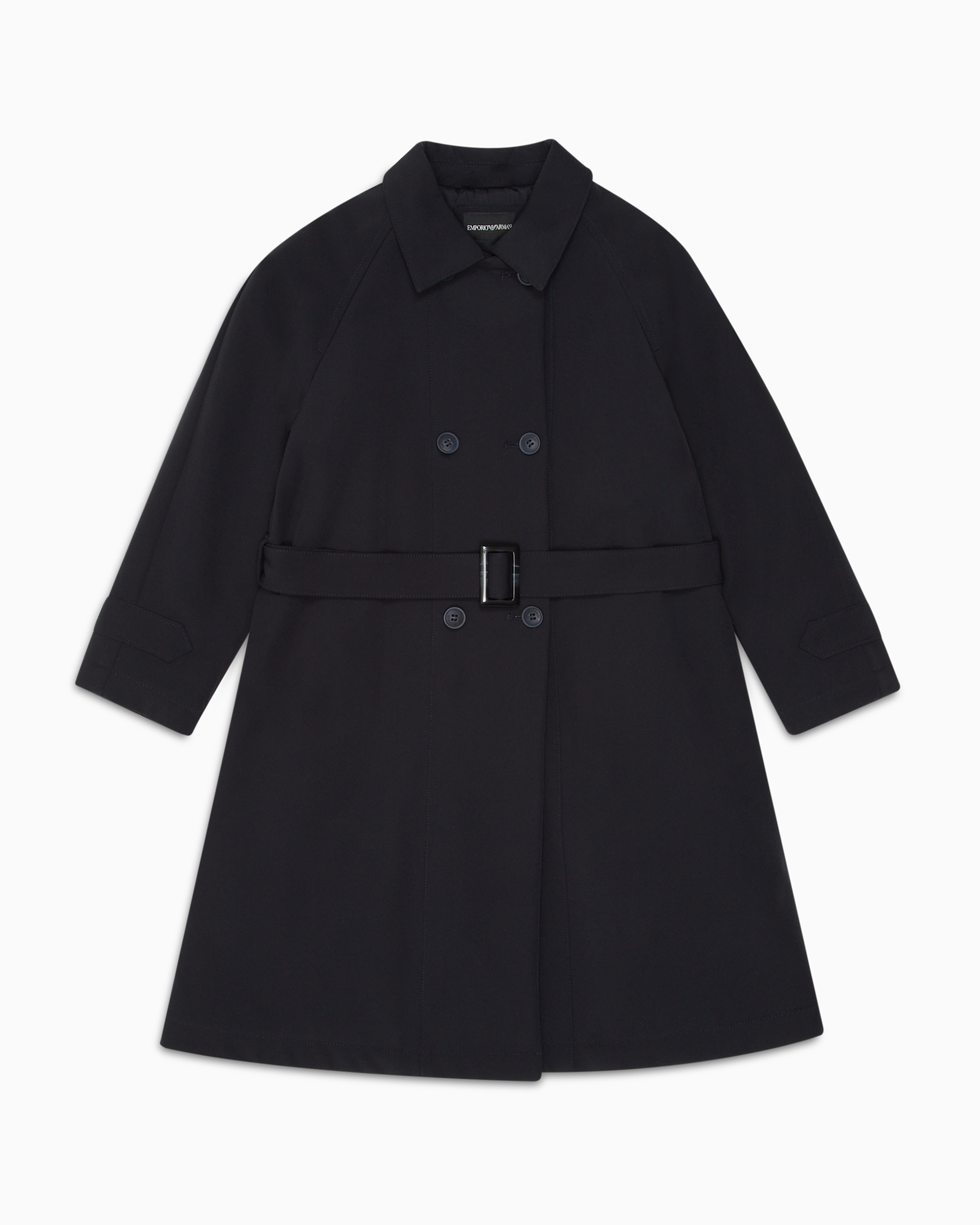 Emporio Armani Double-breasted Soft-touch Nylon Trench Coat In Blue