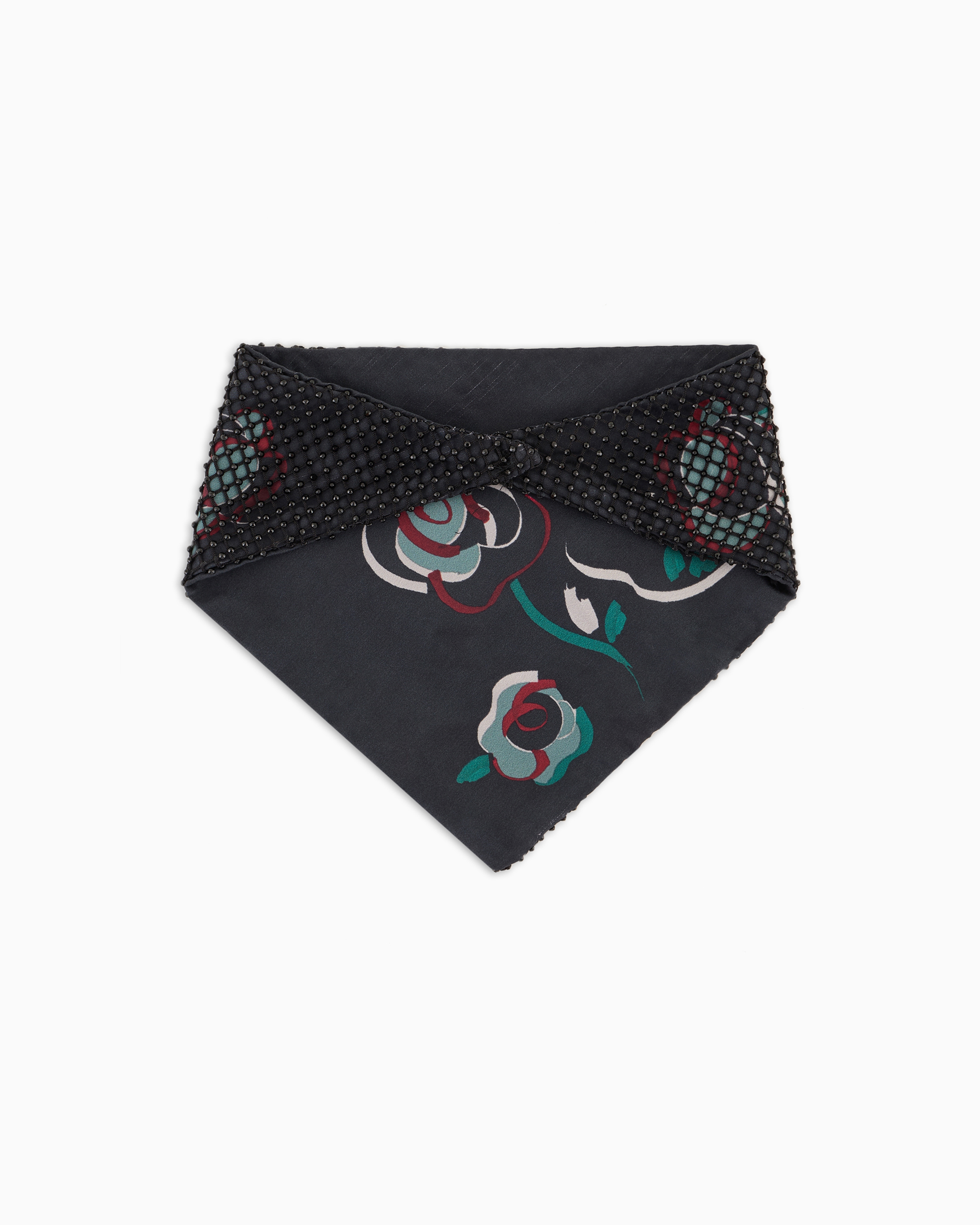 Giorgio Armani Official Store Printed Silk Scarf With Rhinestones In Black