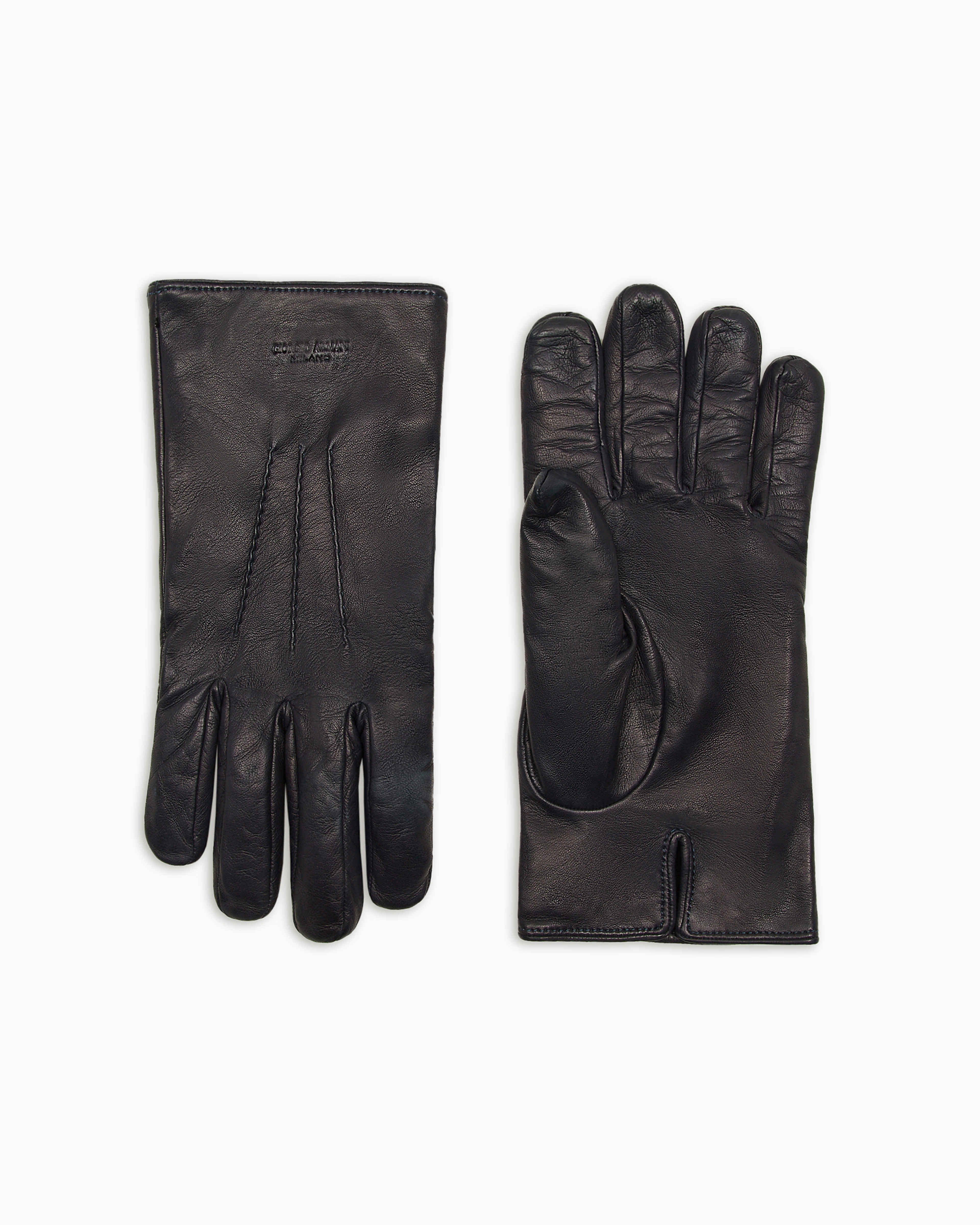 Giorgio Armani Official Store Nappa-leather Gloves In Midnight Blue