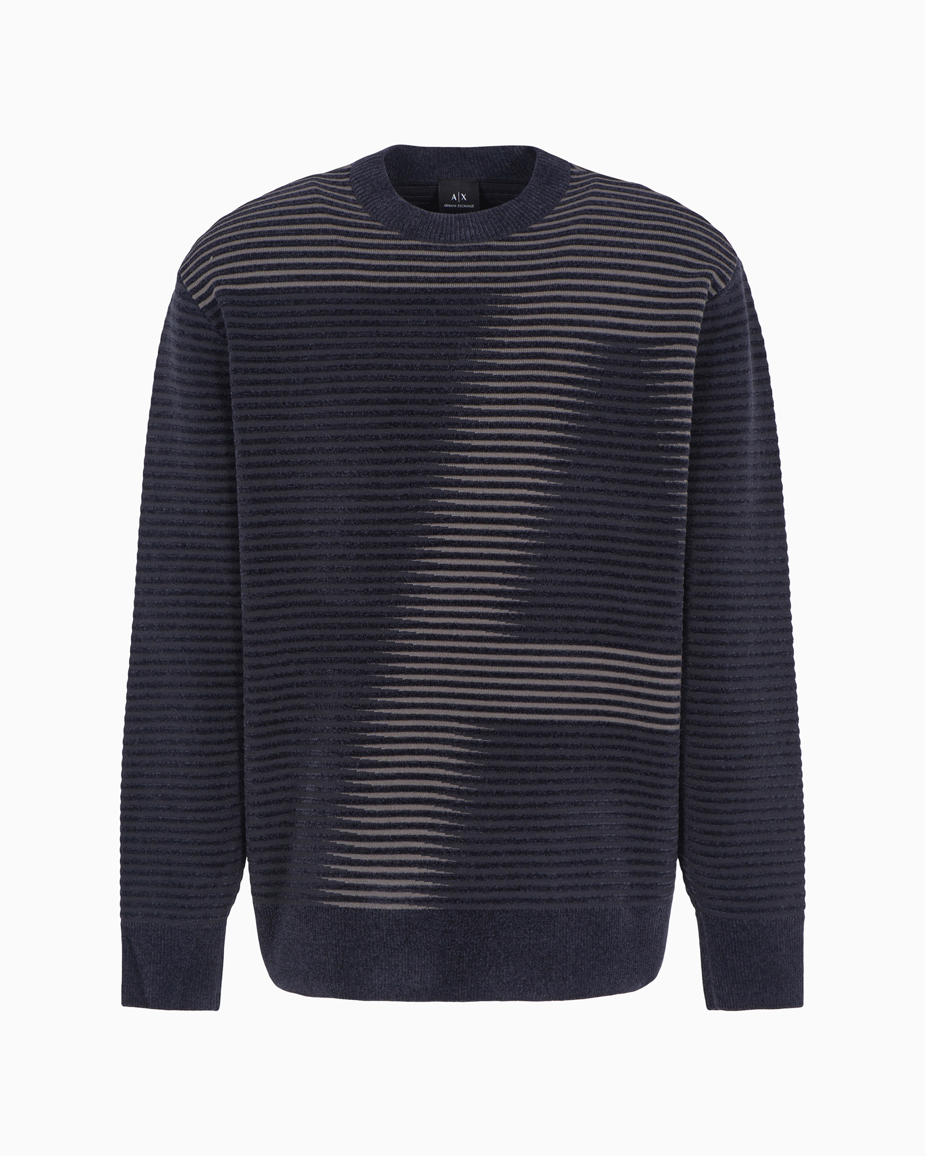 Shop Armani Exchange A Line Logo Striped Crewneck Sweater In Navy Blue