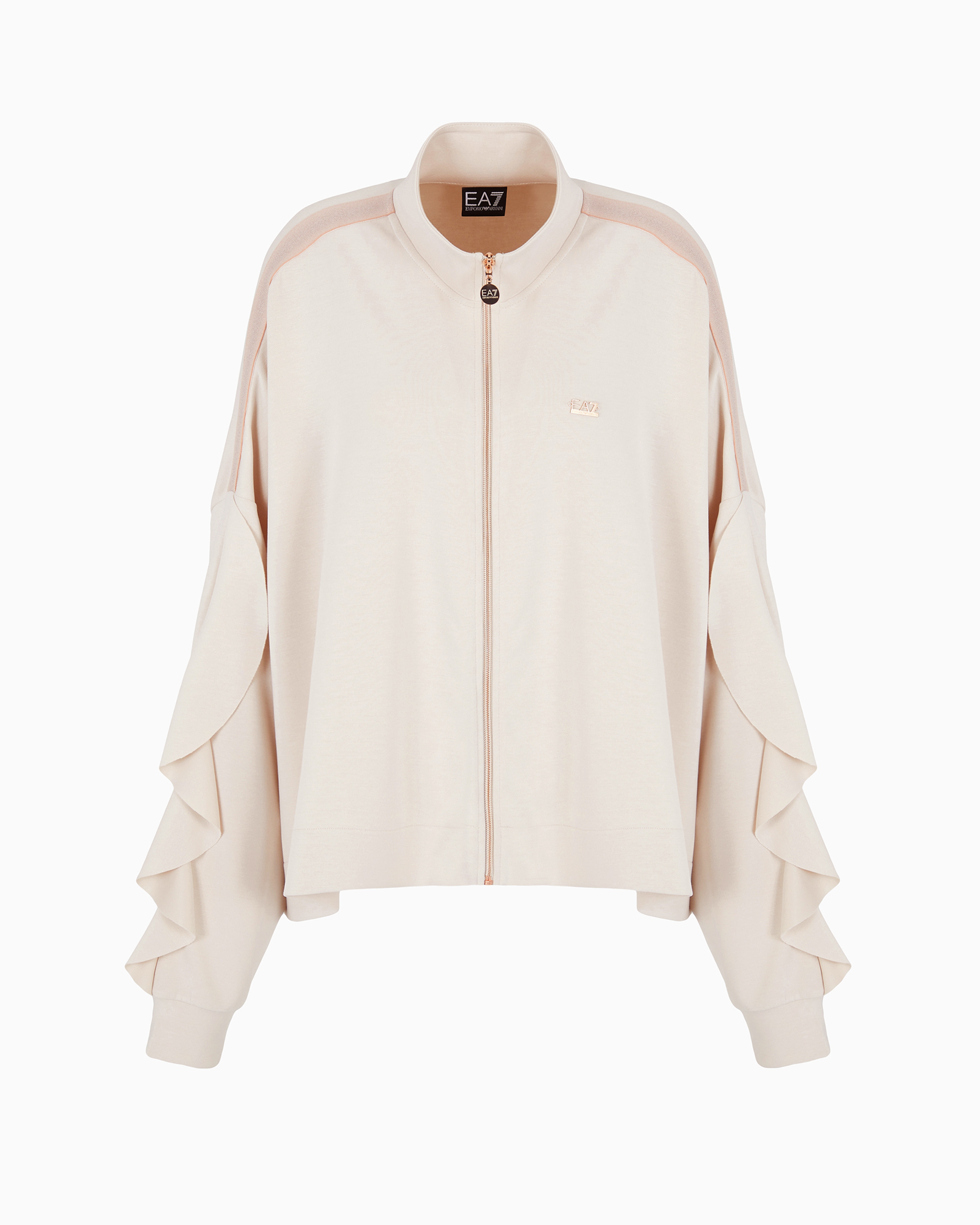 Ea7 Precious Stretch-modal-blend Zip-up Sweatshirt In Neutral