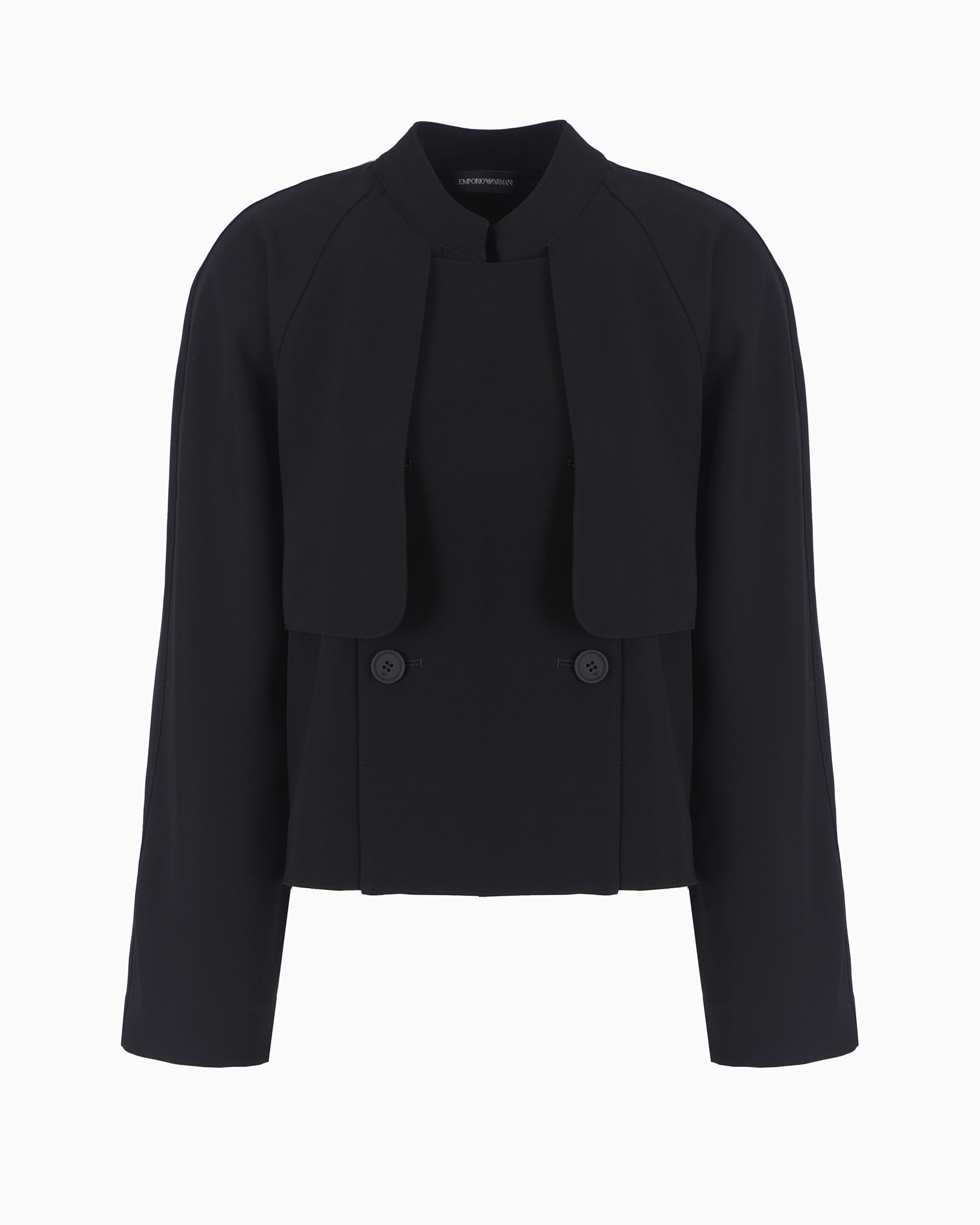 Emporio Armani Official Store Double-breasted Jacket In Technical Cady With A Guru Collar In Black