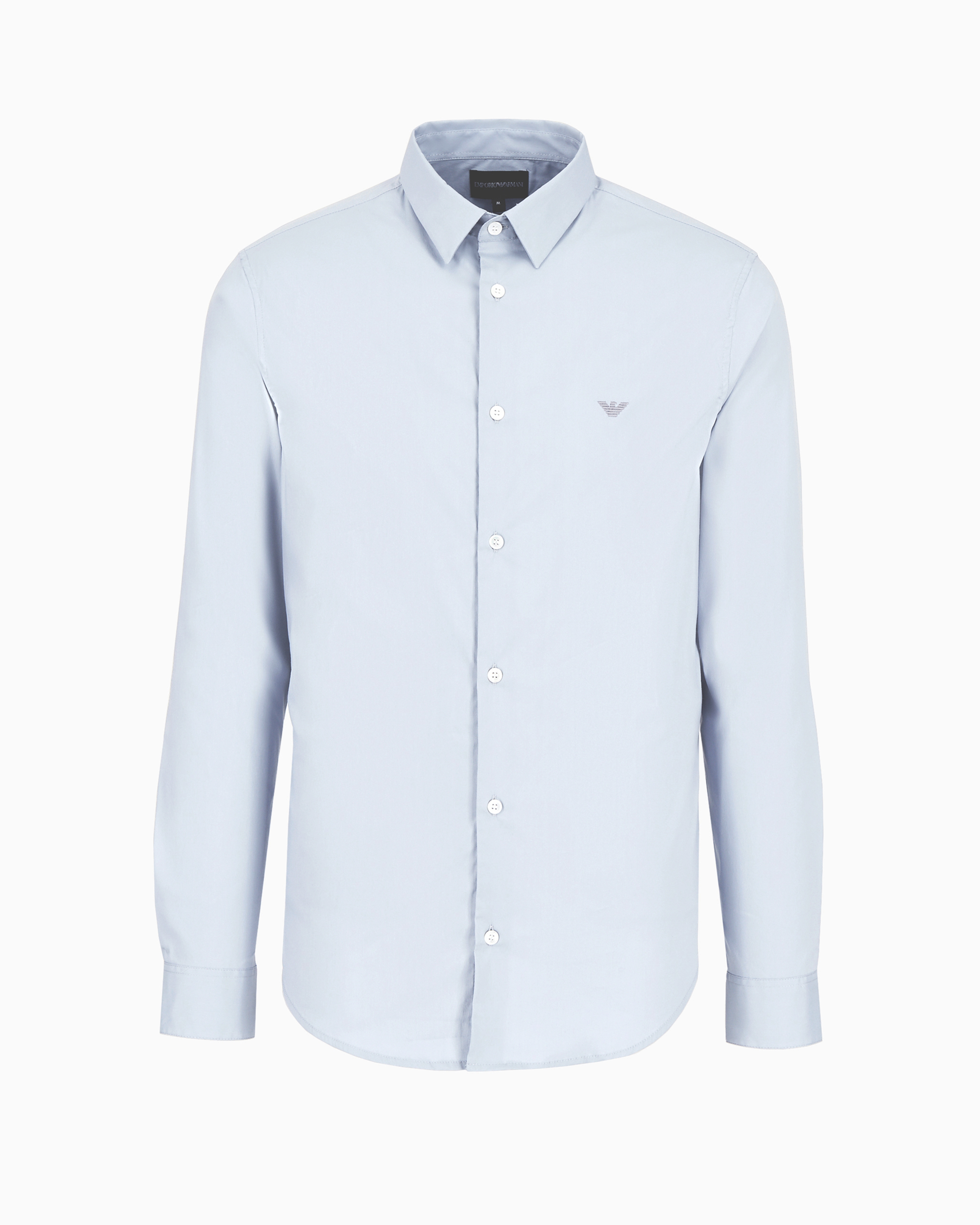 Emporio Armani Stretch Nylon-blend Shirt With Embroidered Eagle In Azure