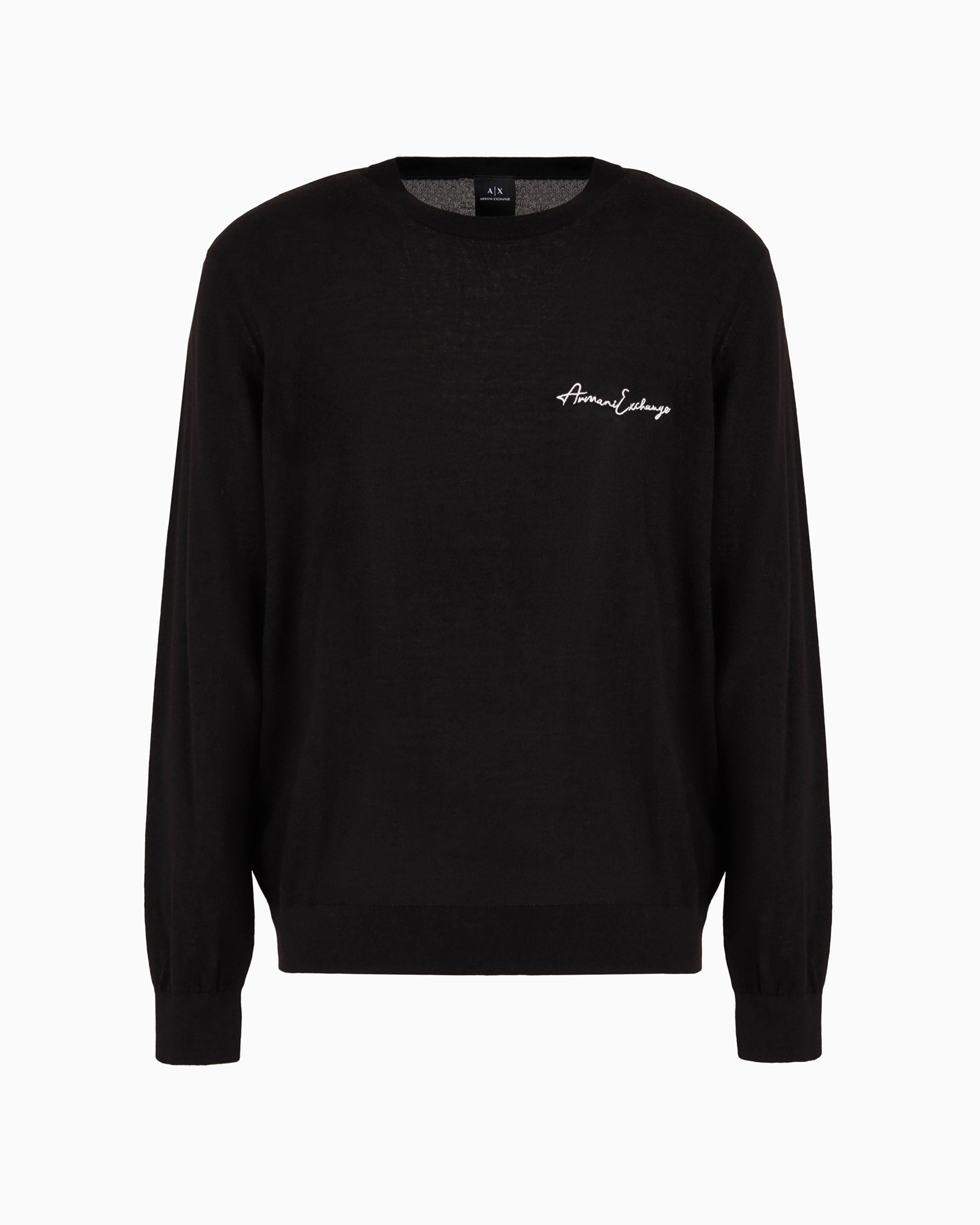 Armani Exchange Official Store Crew-neck Sweater In Wool Blend With Logo On The Chest In Black