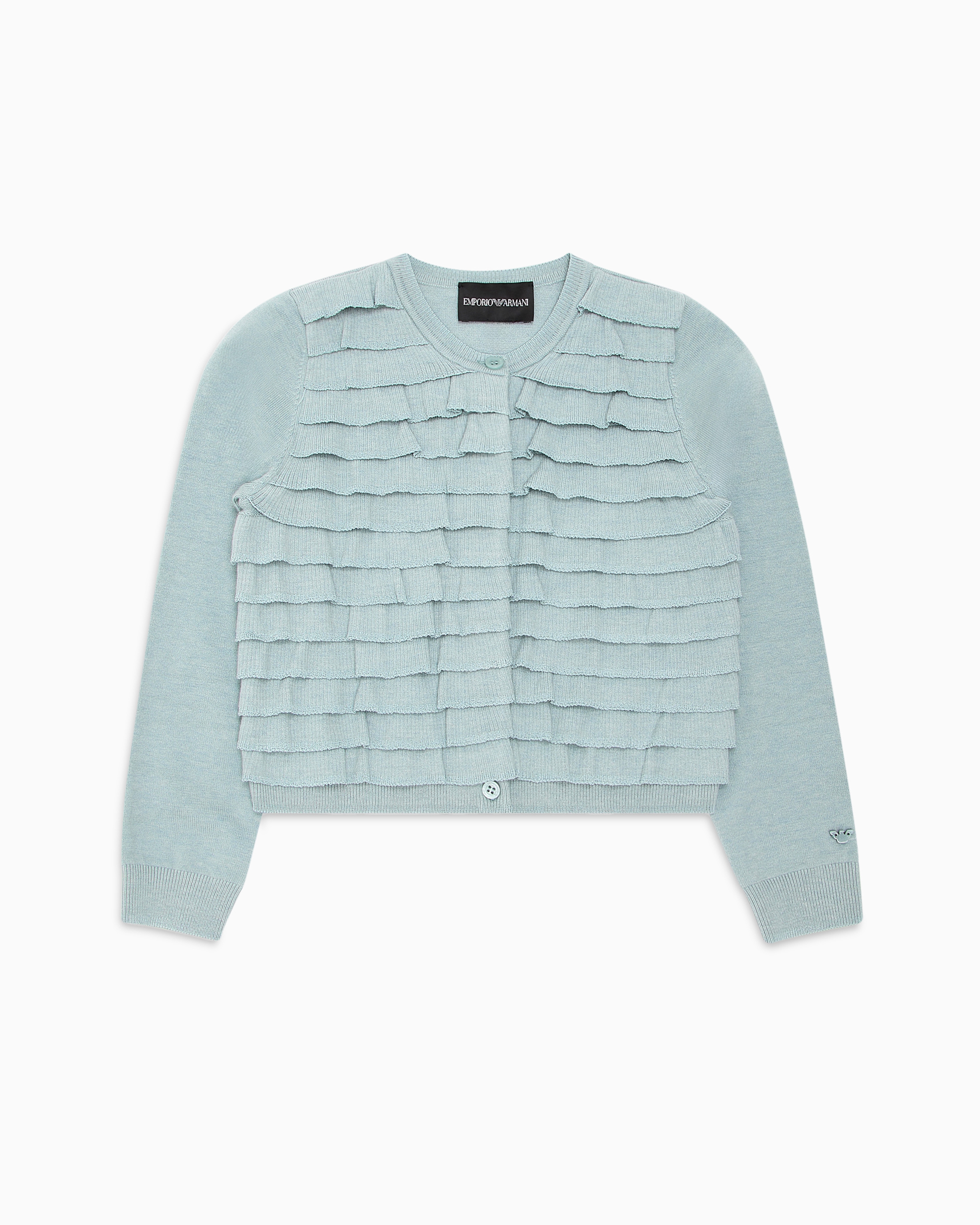 Shop Emporio Armani Knitted Cardigan With Flounces And Ruffles In Grey