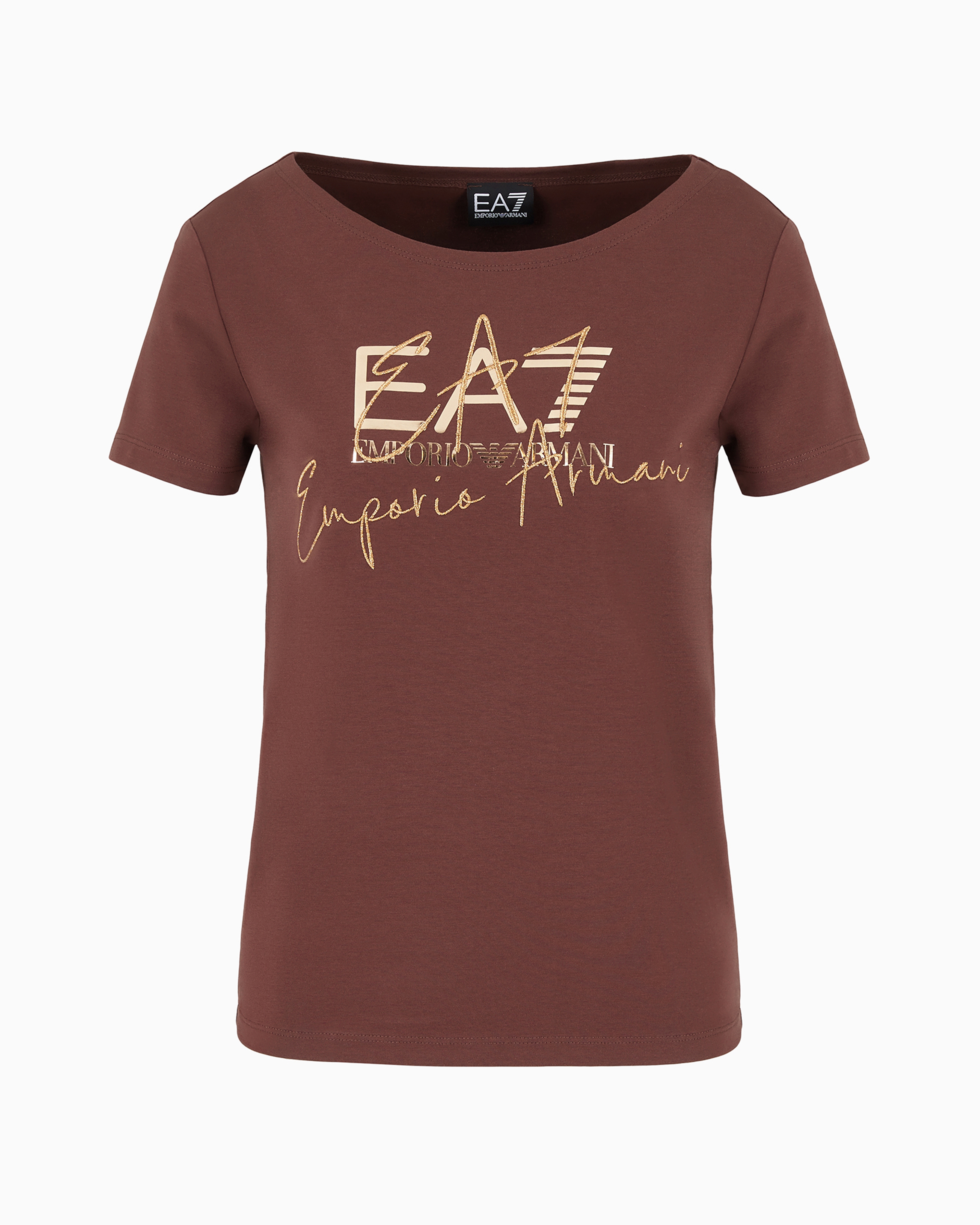 Ea7 Official Store T-shirt Ras-du-cou Logo Series En Coton Stretch In Brown