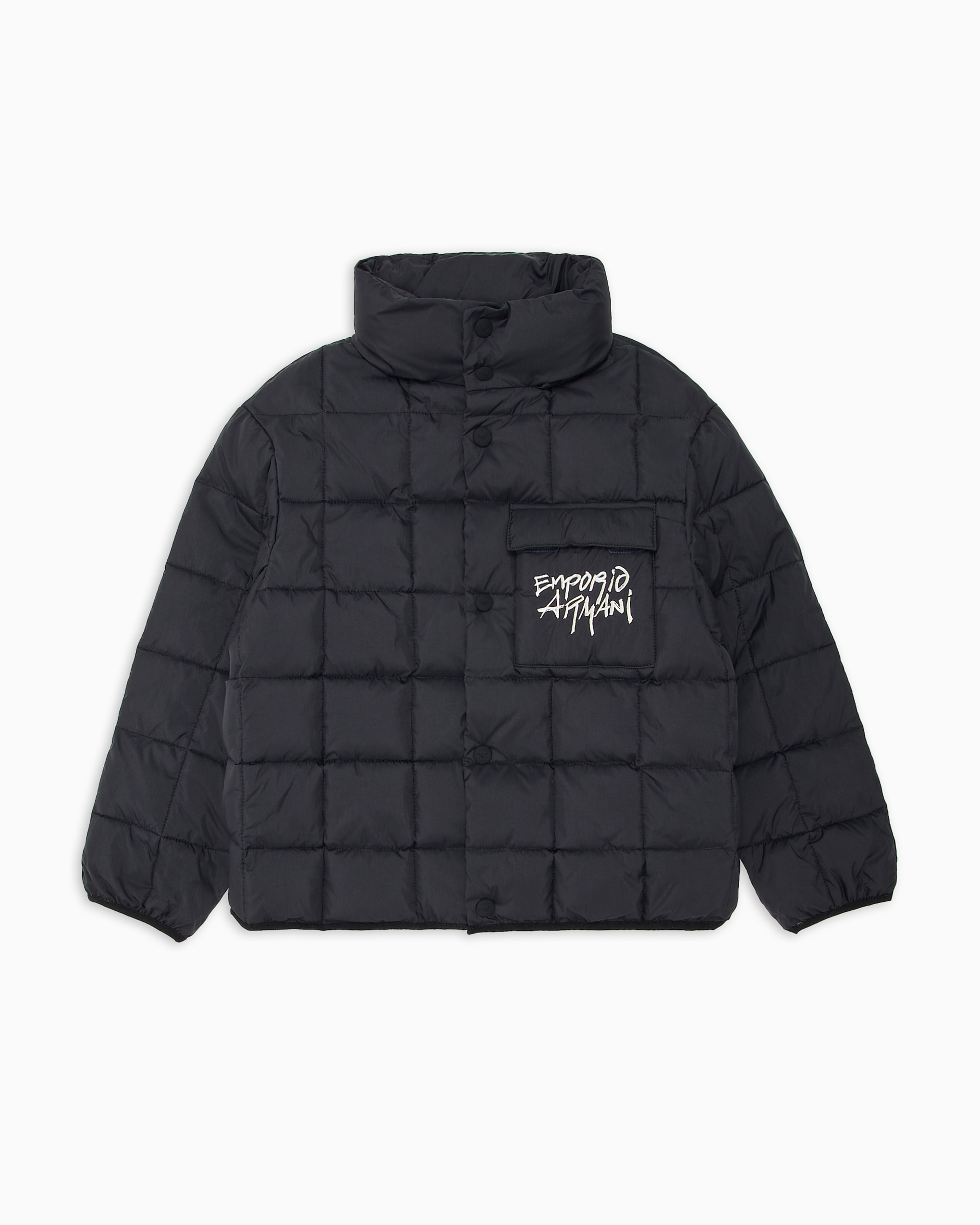 Emporio Armani Quilted Nylon Jacket With Graffiti Logo In Black