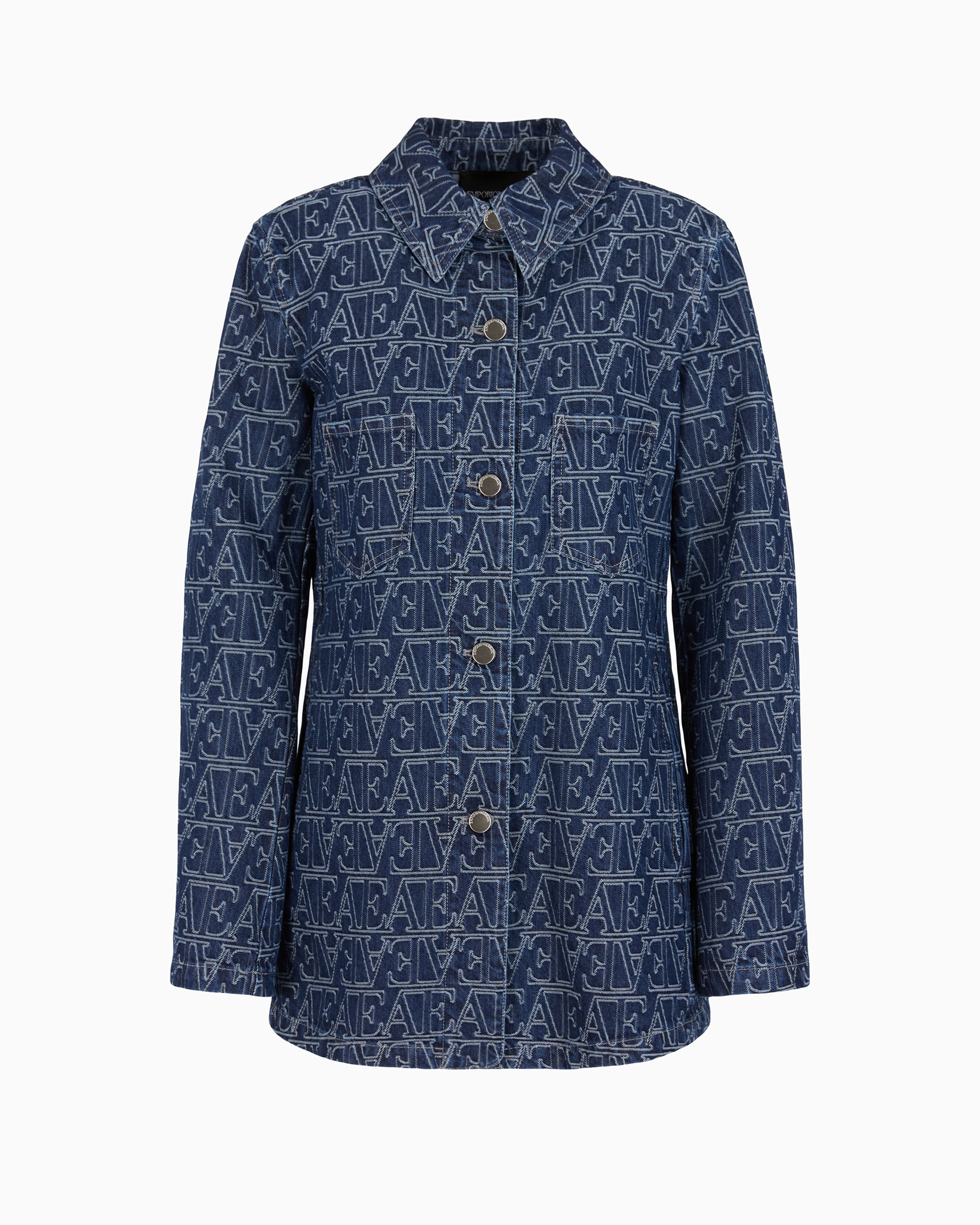 Emporio Armani Official Store Veste-chemise En Denim Jacquard Avec Logo Ea All Over In Fantaisie