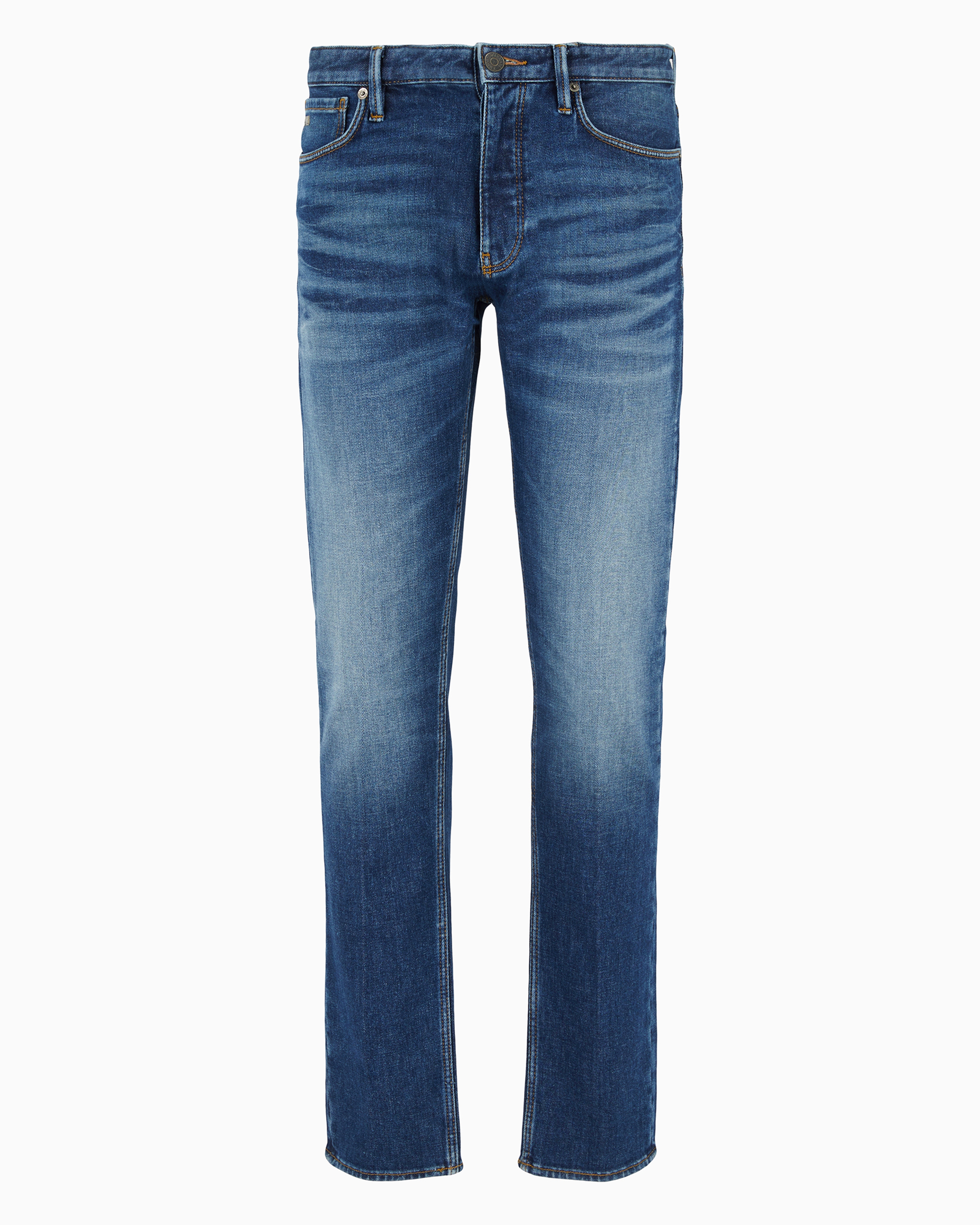 Emporio Armani J75 Slim-fit, Stone-washed Stretch-denim Jeans With Whisker Lines In Blue