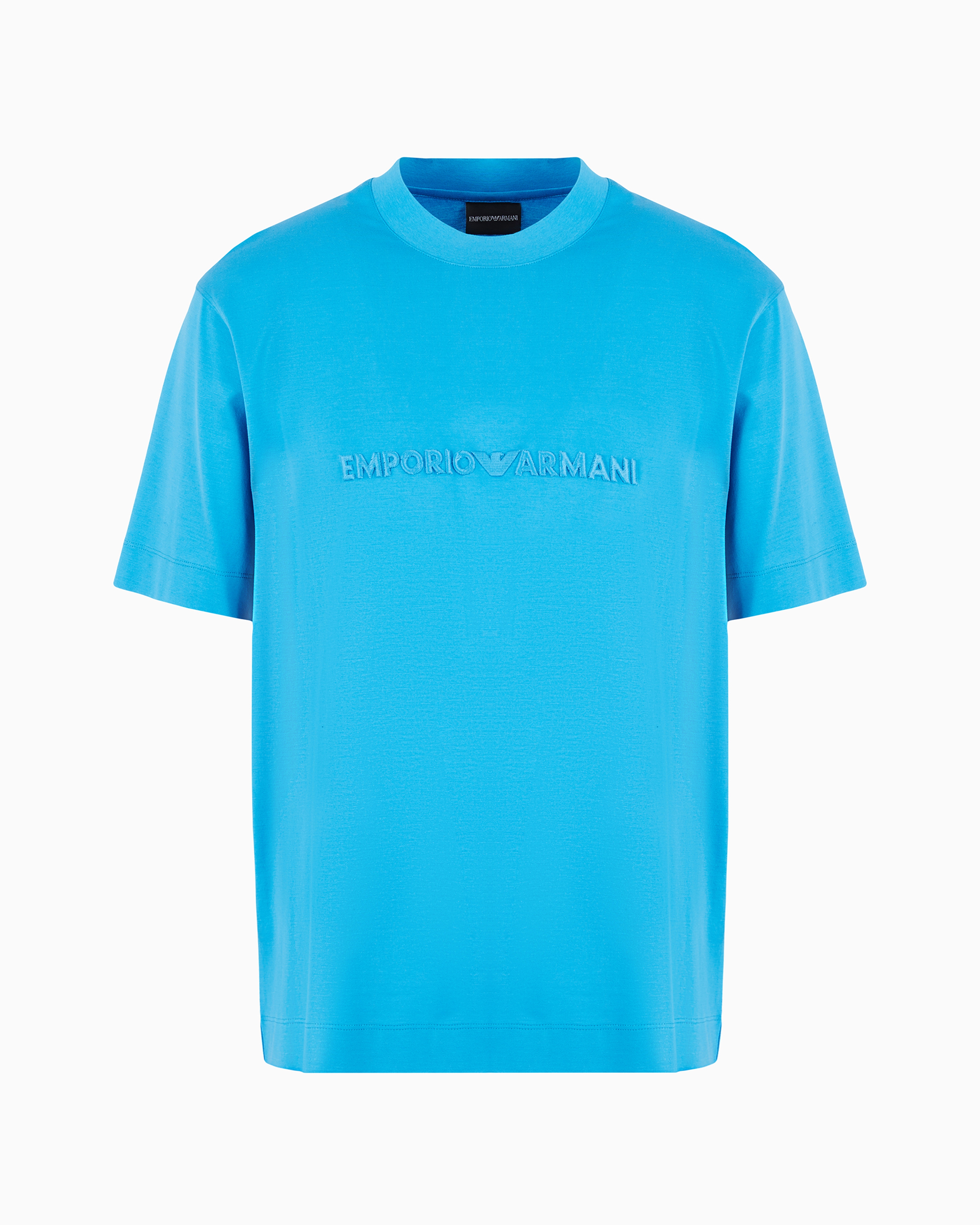 Emporio Armani Official Store Asv T-shirt Aus Jersey-lyocell-mischung Mit Logostickerei In Relief-optik In Blue