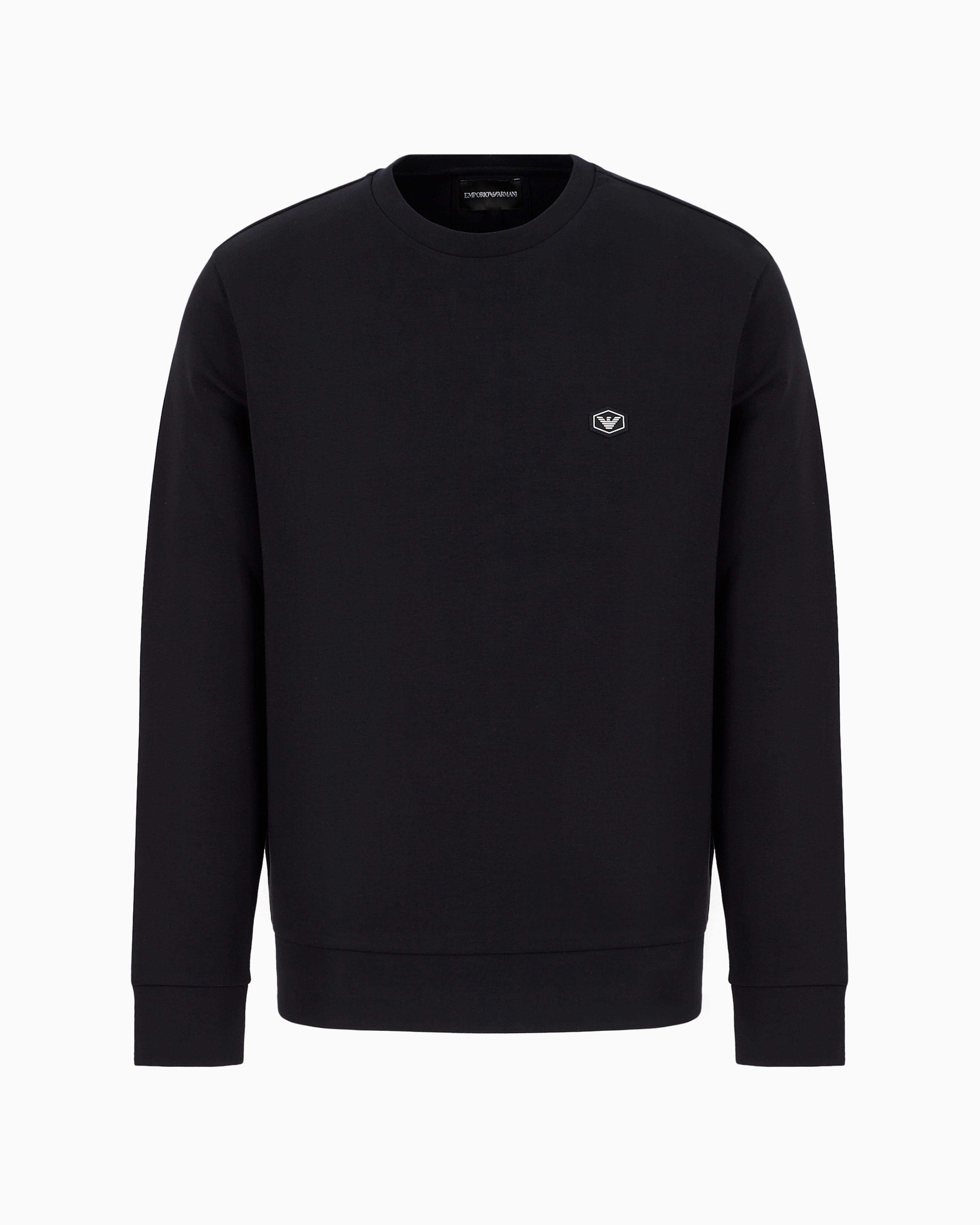 Emporio Armani Double-jersey Sweatshirt With Micro Logo Patch In Navy Blue