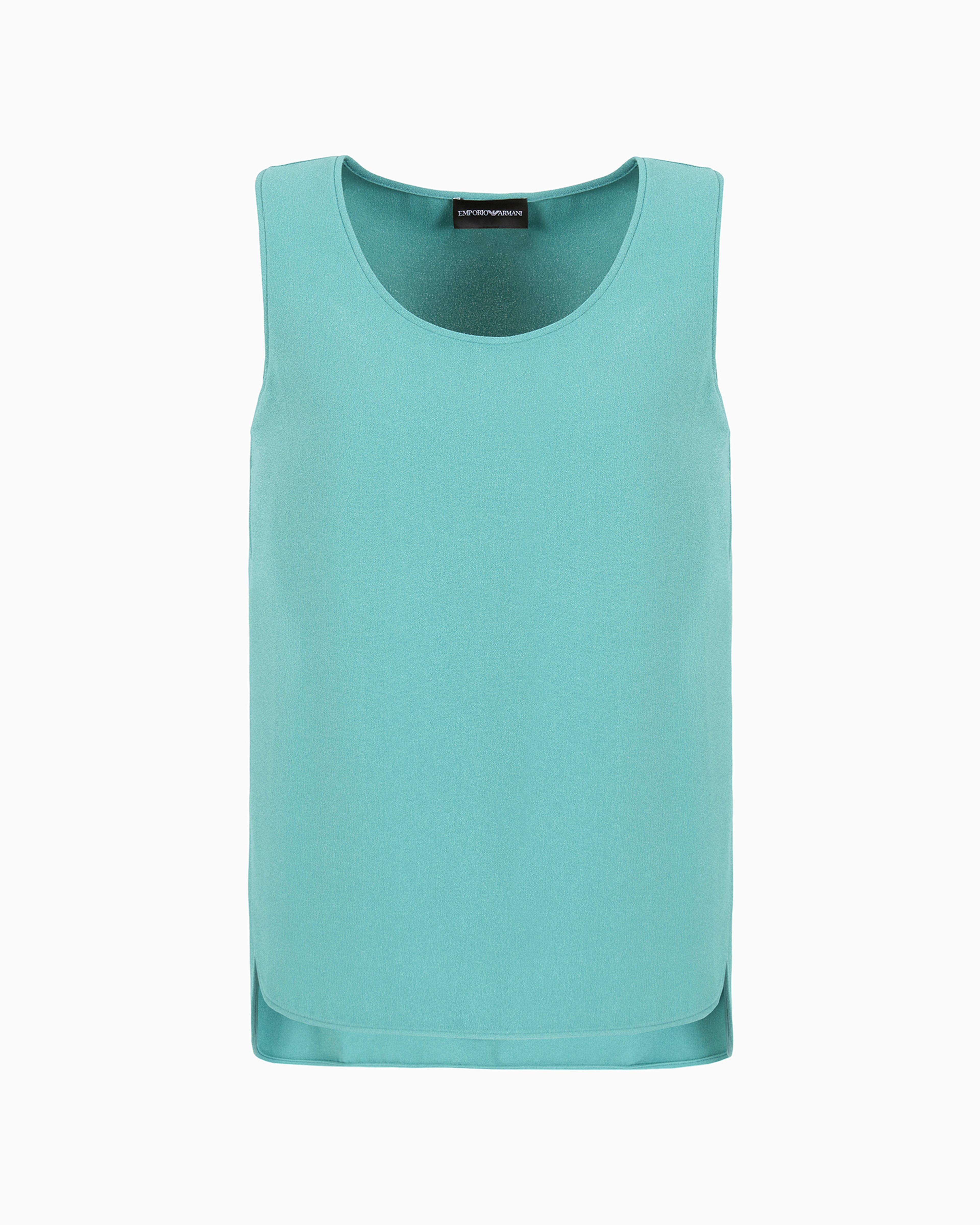 Emporio Armani Stretch Sablé Fabric Top With Side Slits In Green