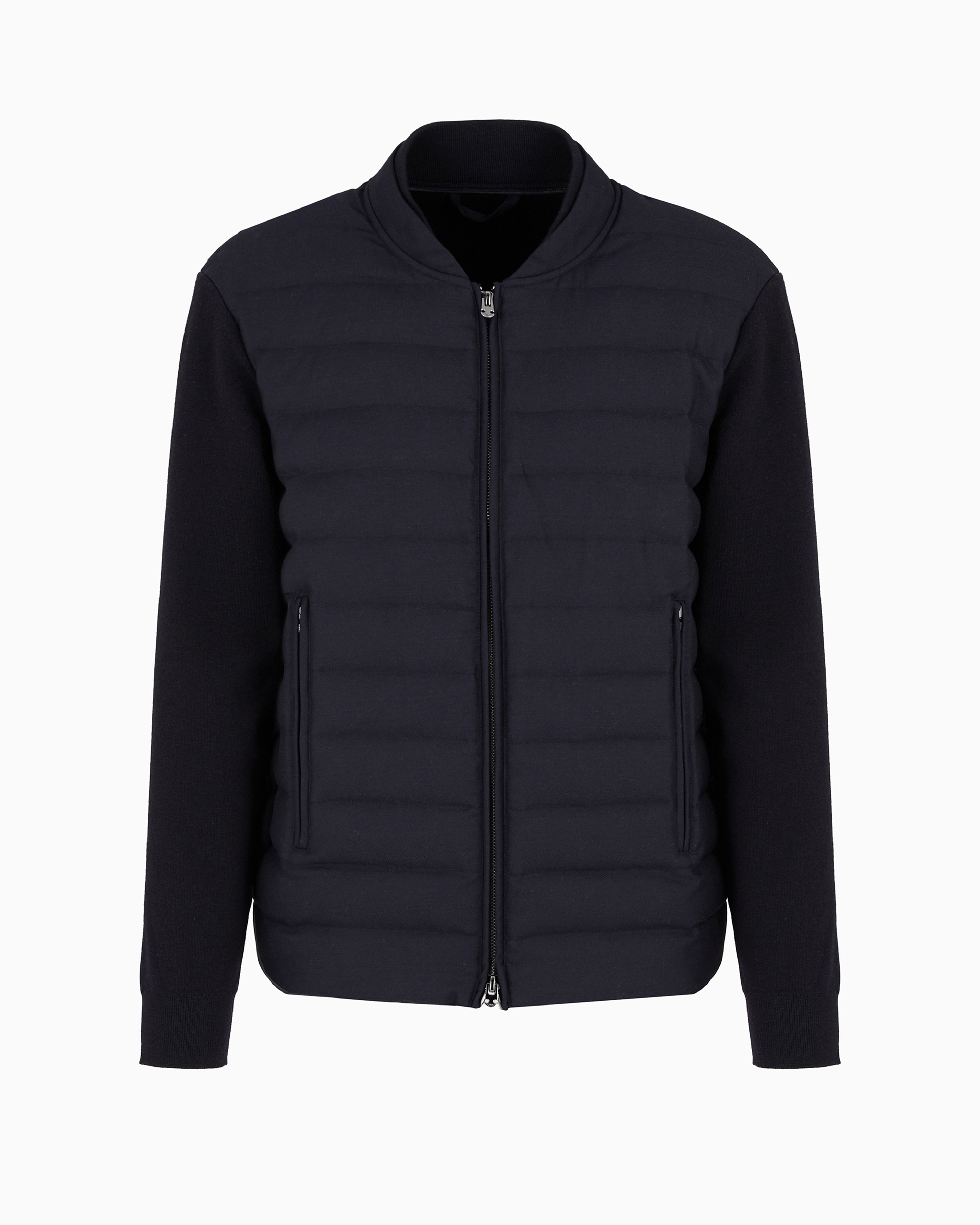 Shop Emporio Armani Travel Essential Knit Blouson With Quilted Insert In Navy Blue