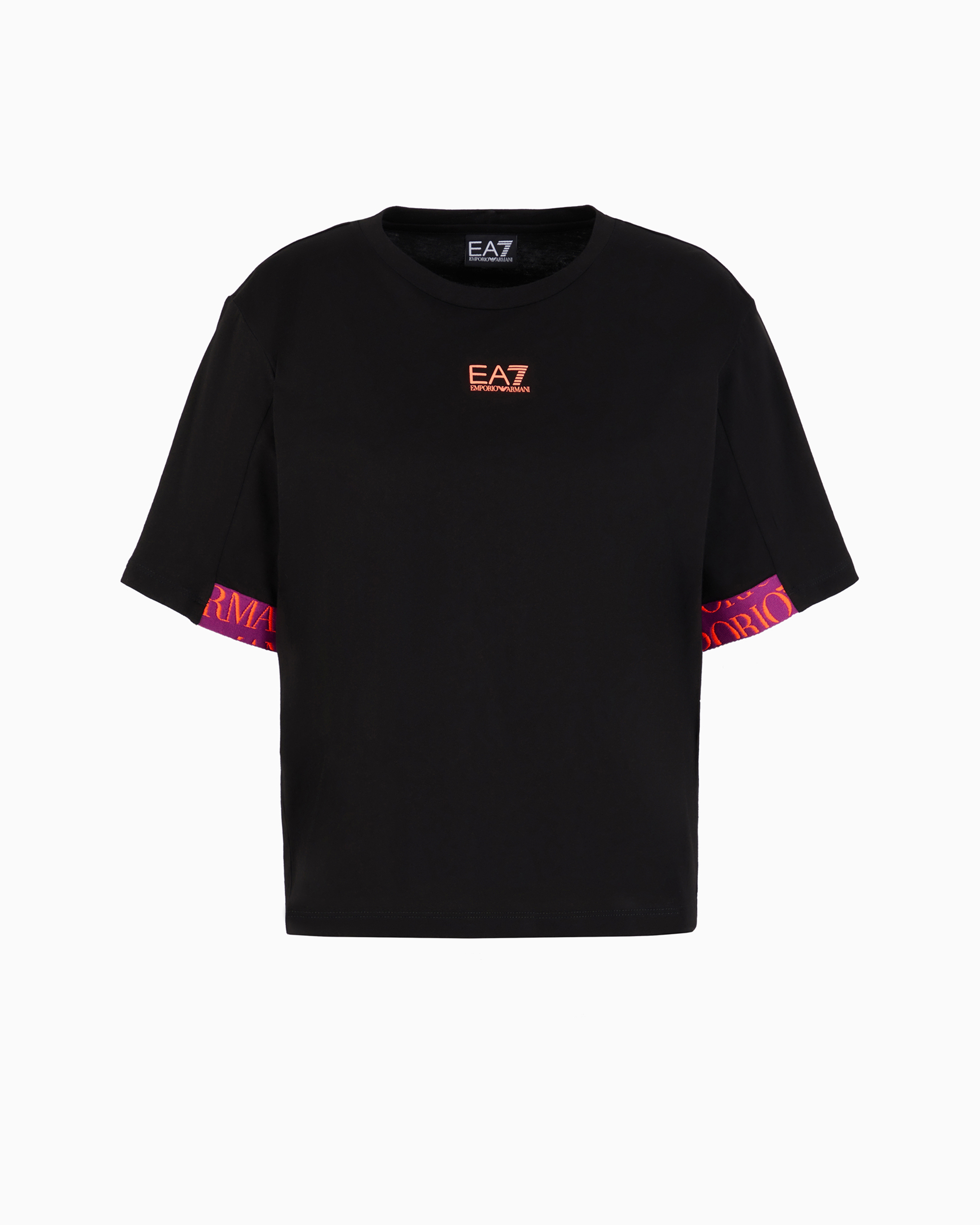 Shop Ea7 Logo Series Cotton Crew-neck T-shirt In Black