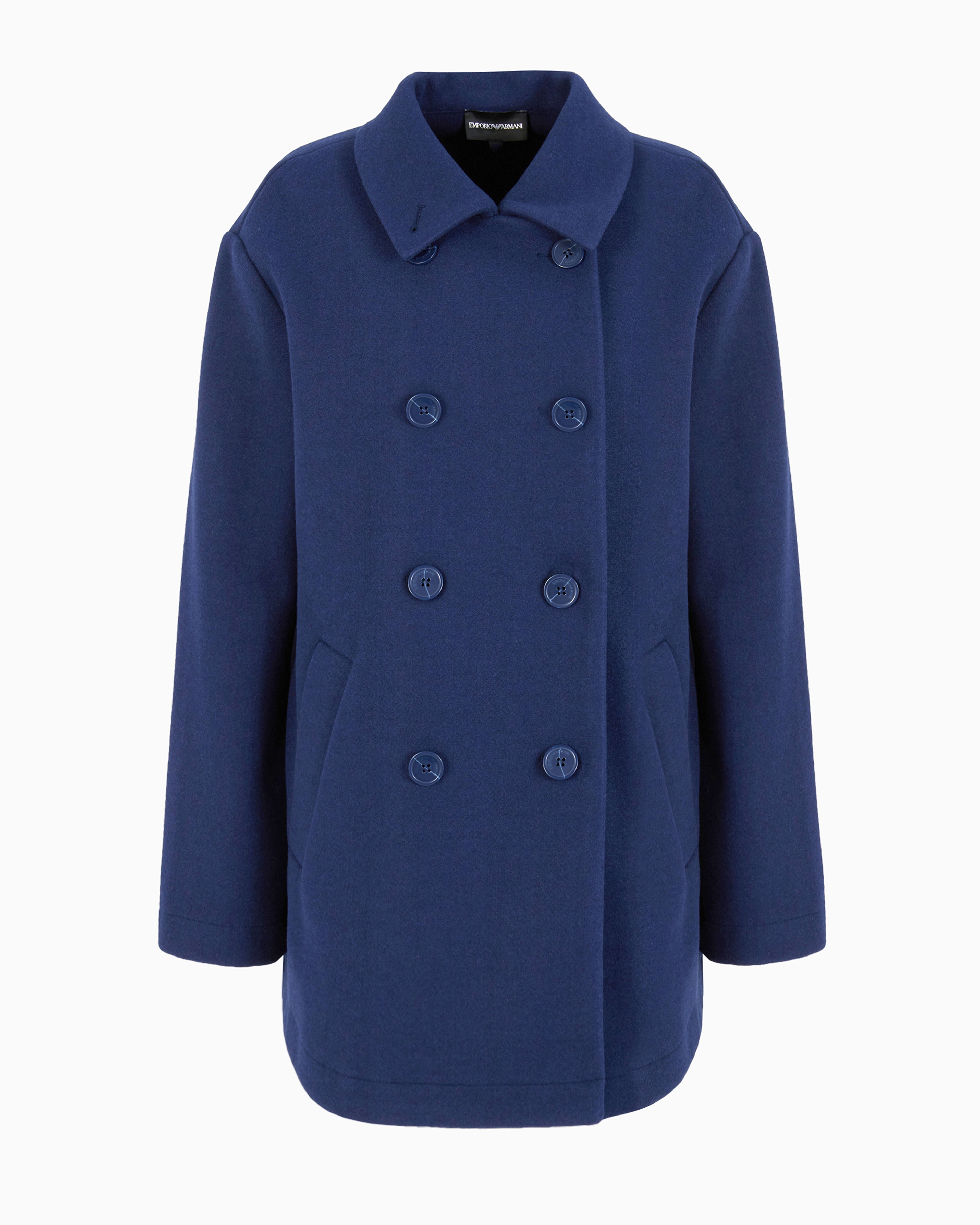 Emporio Armani Official Store Double-breasted Cloth Pea Coat In Blue