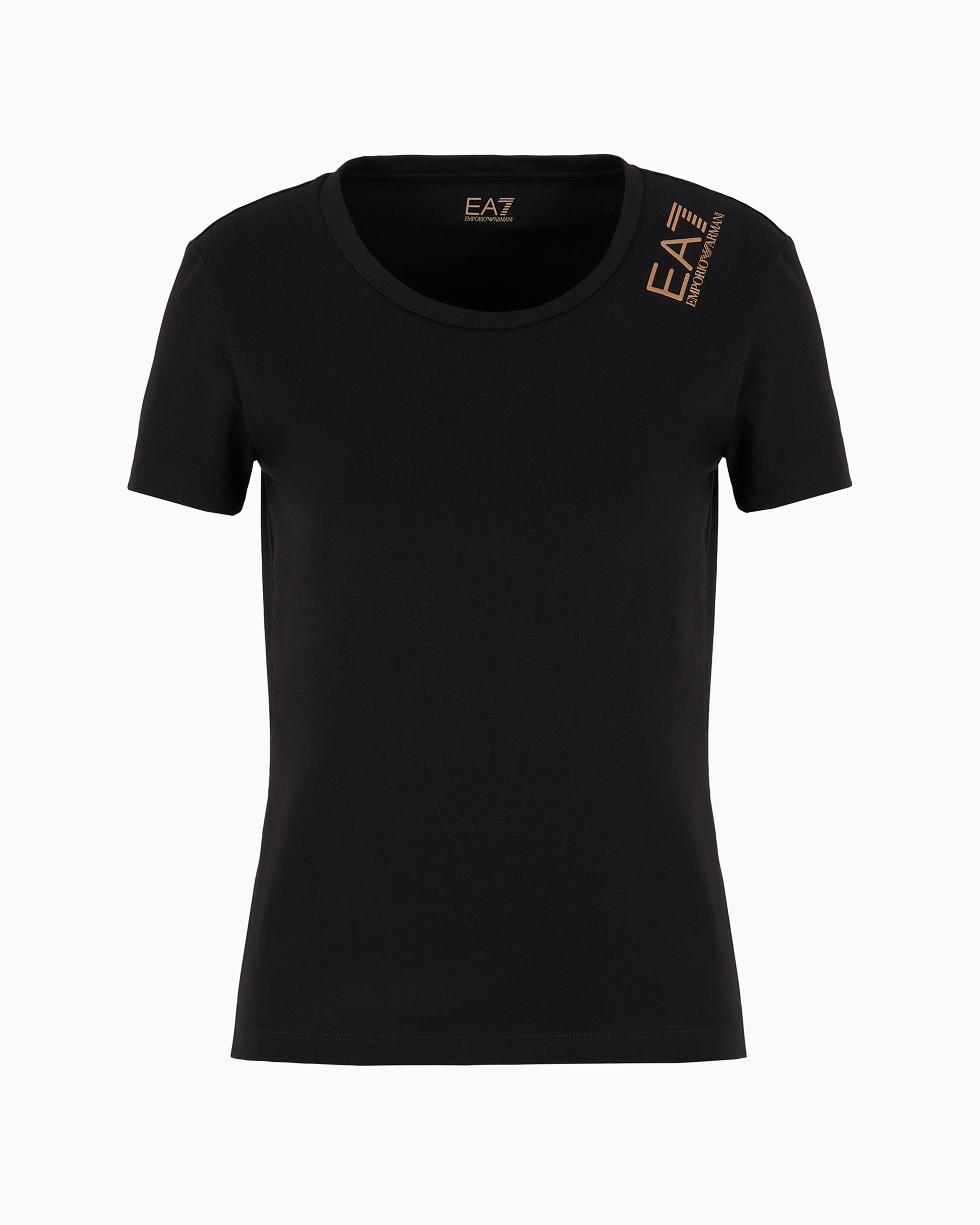 Ea7 Official Store Core Lady Stretch-cotton Short-sleeved T-shirt In Black